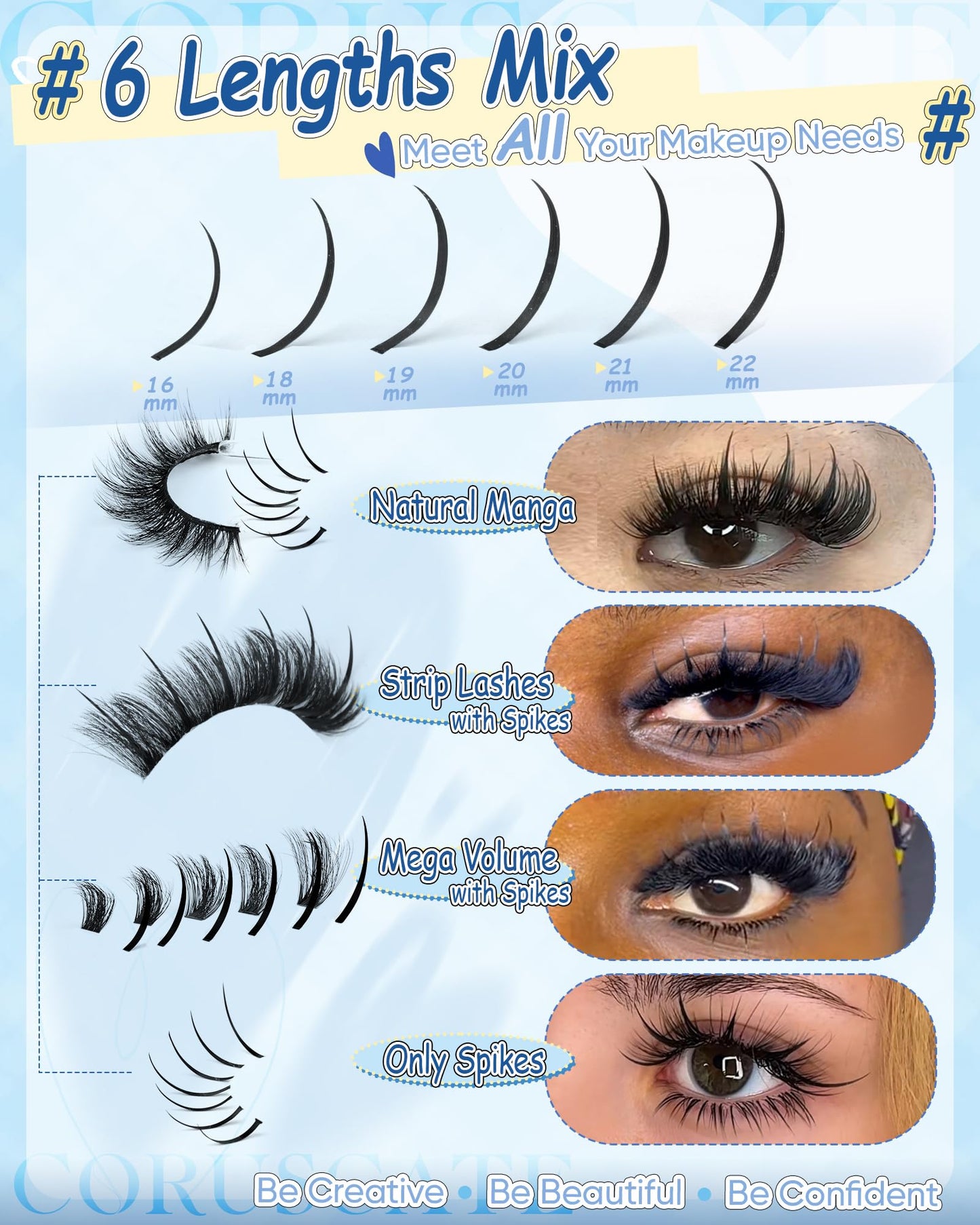 CORUSCATE Lash Clusters Spikes 16mm-22mm Lash Spikes Fairy Eyelash Spiky
