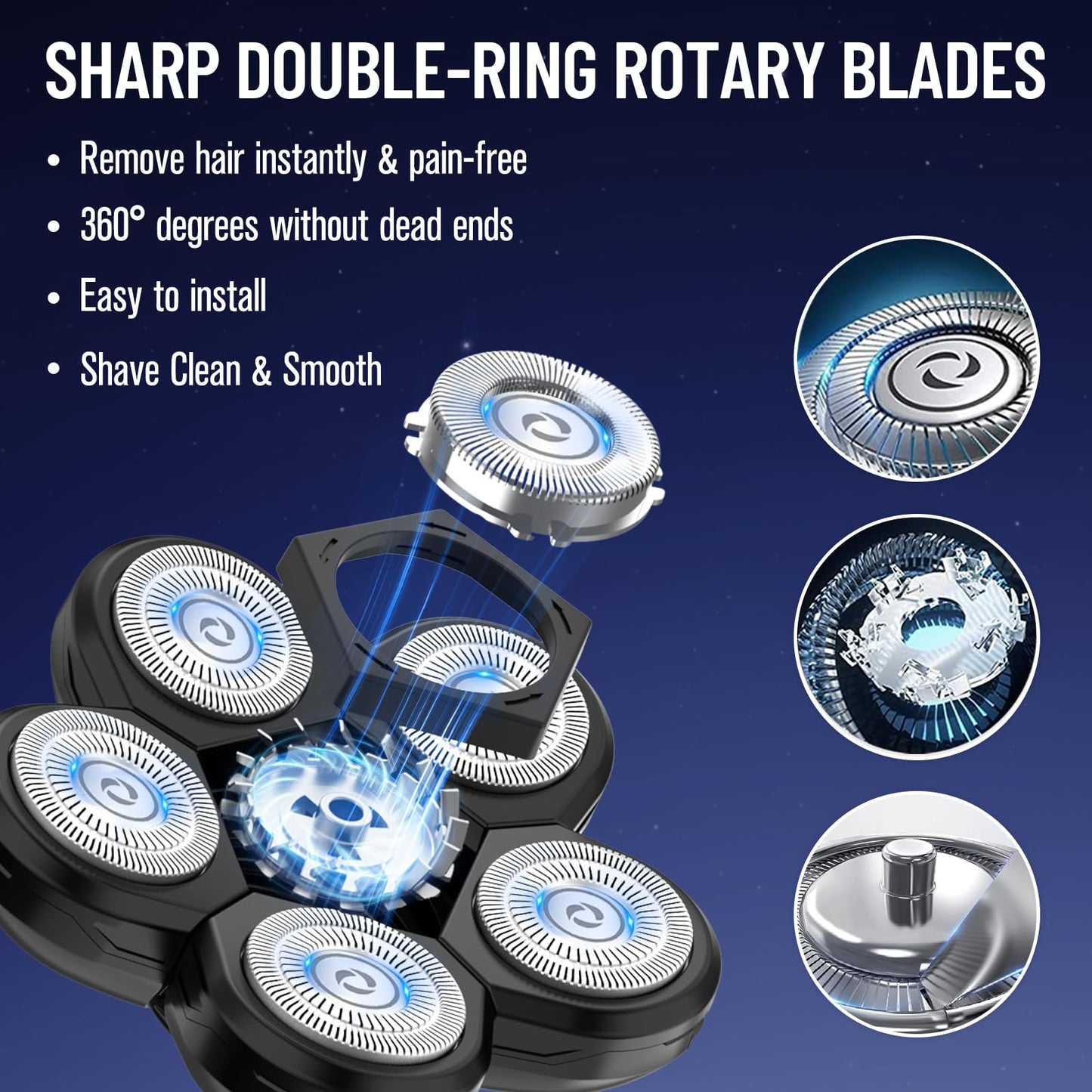 Replacement Heads for Main Shaver Brands, Shaver Blade Heads Replacement for Electric Razor for Men, Head Shaver Bald Shaver Replacement Heads with Blade Cover Shaver Head (6 Head Blades For Men)