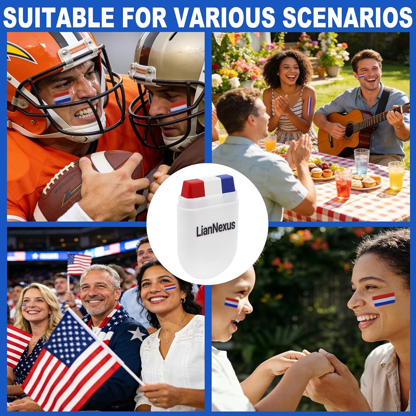 Face Body Paint Sticks - 4Pcs Red White Blue for Sports | Eye Black Makeup for 4th of July Celebrations
