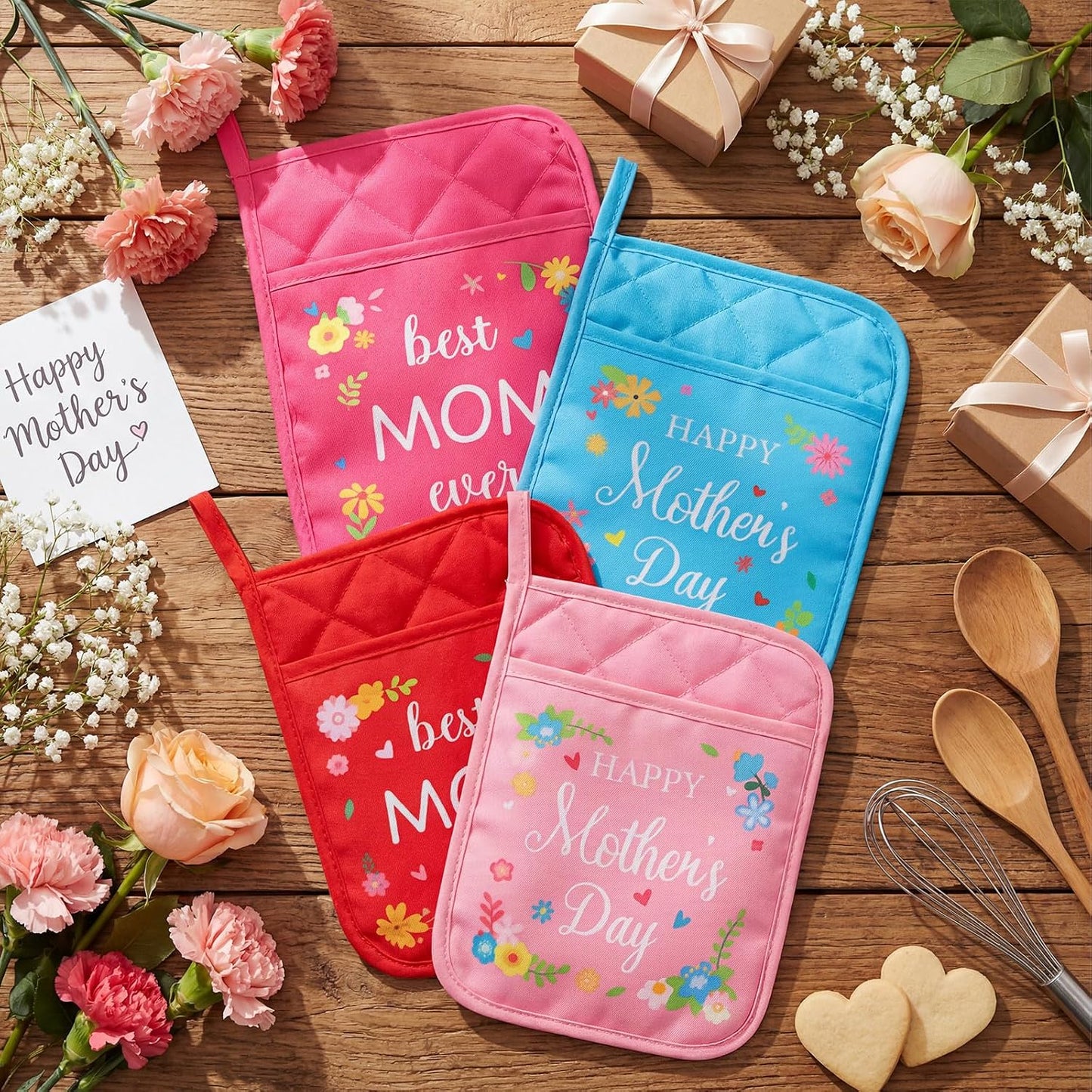 LemonRoad 12 Pcs Mother's Day Floral Pot Holders - Best Mom Ever Baking Supplies | Church Gifts
