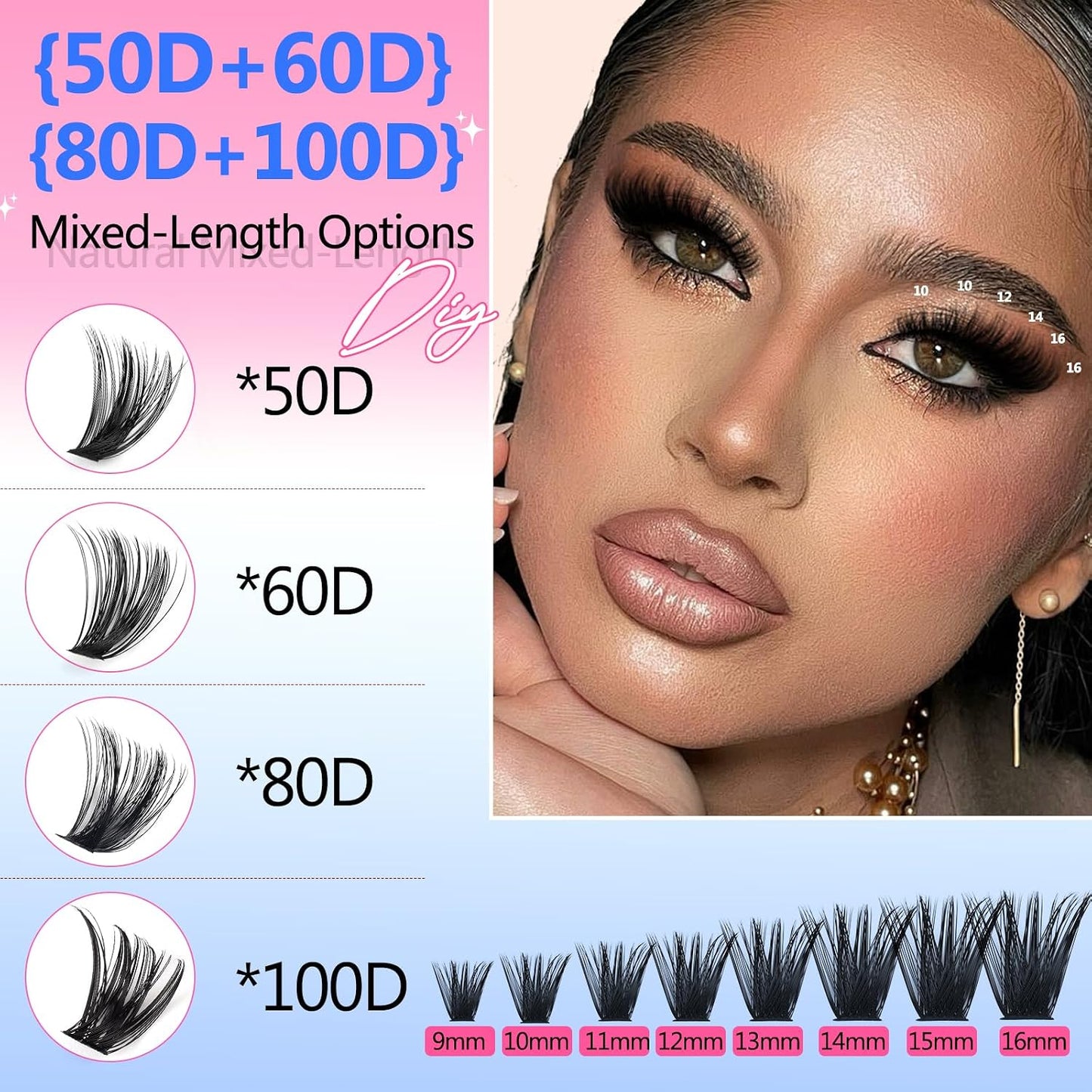 Lash Extension Kit - 50D 60D 80D 100D Individual Lash Clusters with Bond, Seal & Tweezers | 800 Pcs Set