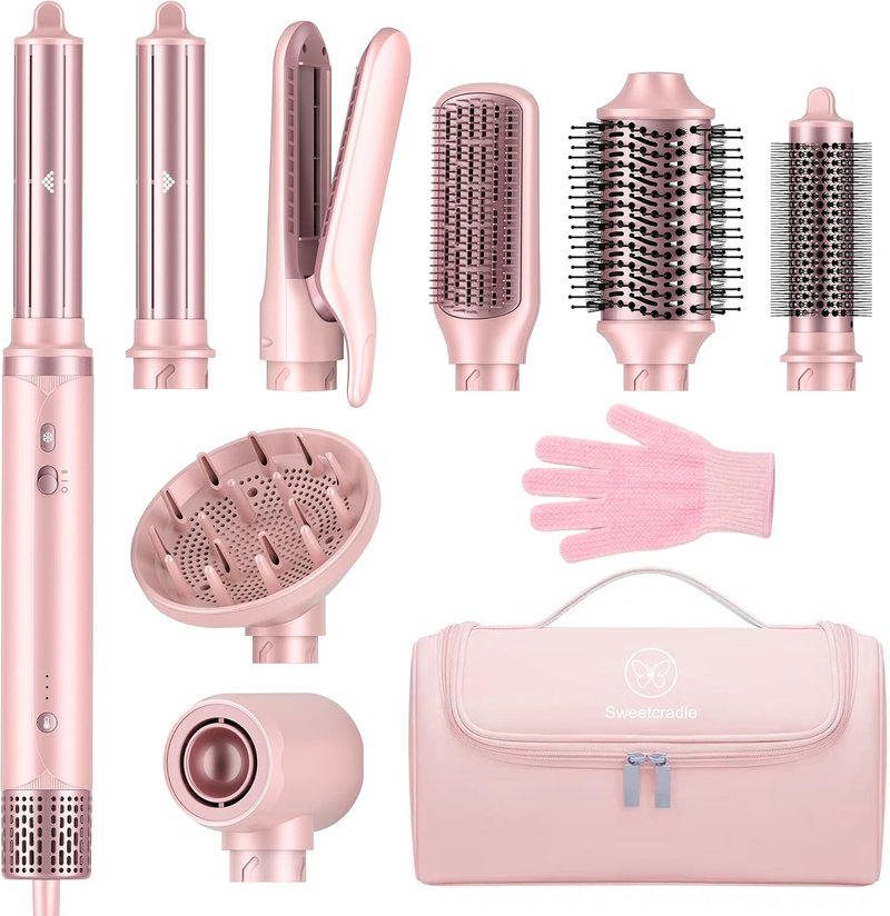 8-in-1 Hair Styler & Dryer Brush Set - Ionic Blow Dryer with Curlers | Fast Drying, No Heat Damage