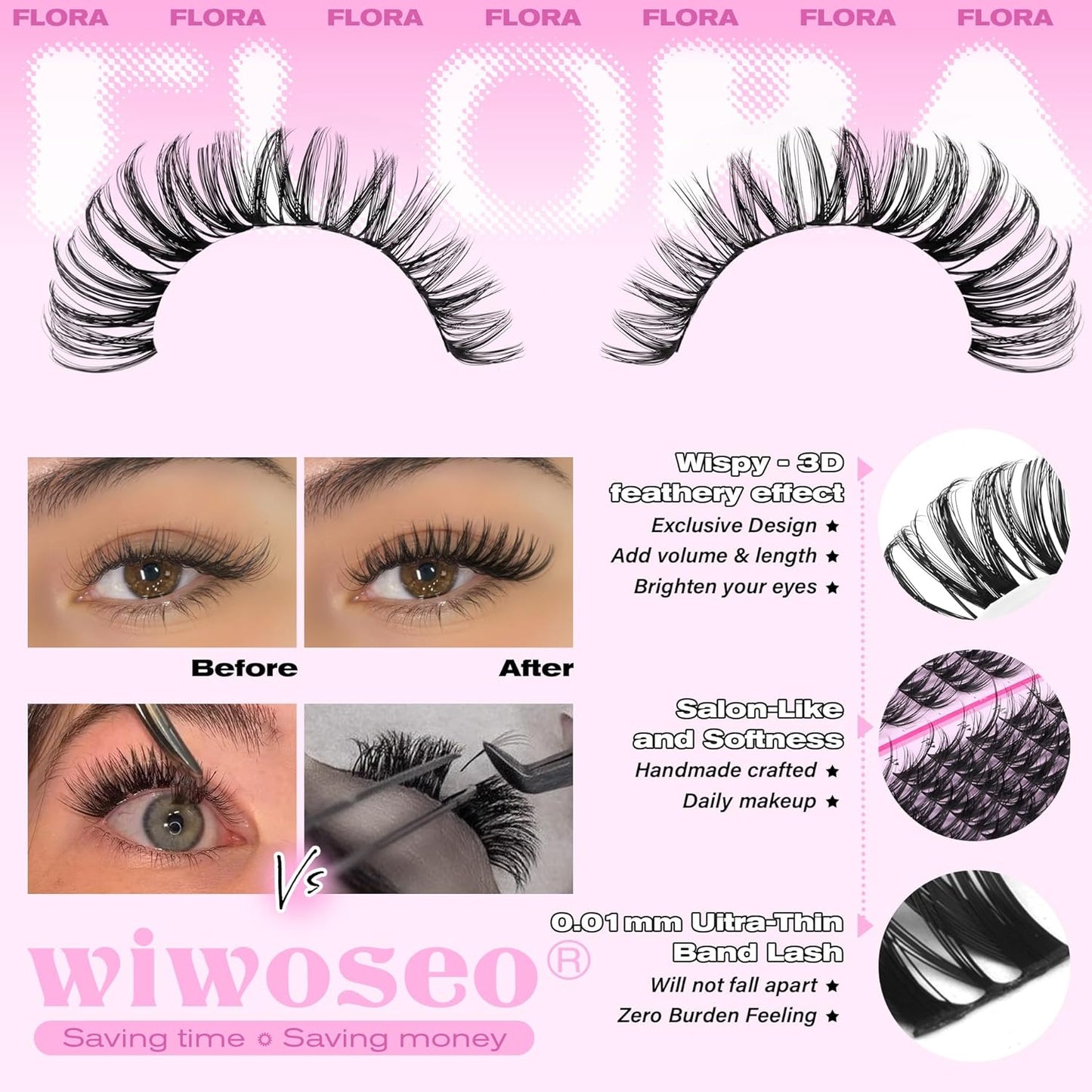 Flora Lash Clusters - Wispy D Curly Eyelash Extensions | Spiky Cat Eye Individual Lashes (8-16MM)