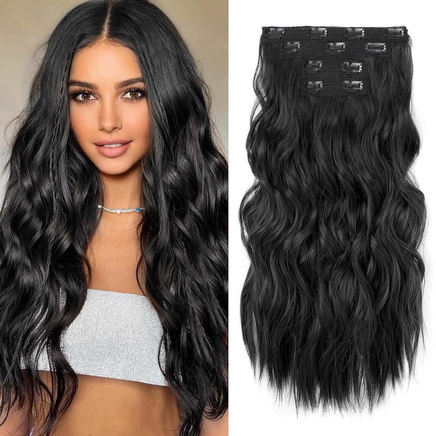 REECHO Clip-In Hair Extensions - 24" Thick Blonde Beach Waves | Invisible Lace Weft, Natural Soft Hairpieces for Women