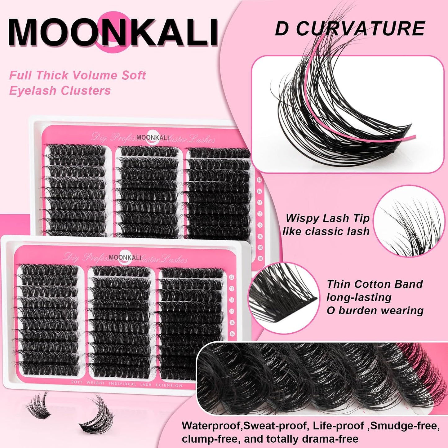 Lash Clusters - 3D Full Eyelash Extensions | Mix of 60D, 80D, 100D, 12-18MM, Waterproof, DIY Fake Mink