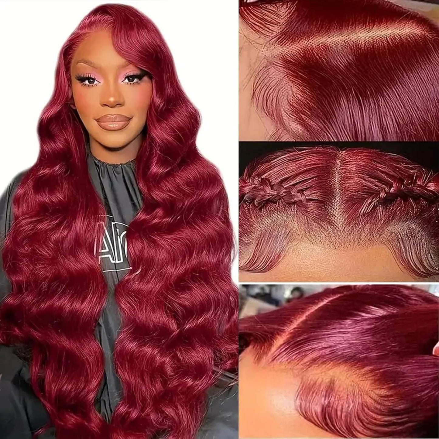 32-Inch Water Wave Red Human Hair Wig - 99J Burgundy Lace Front | Deep Wave 13x6 HD Curly Wig for Women