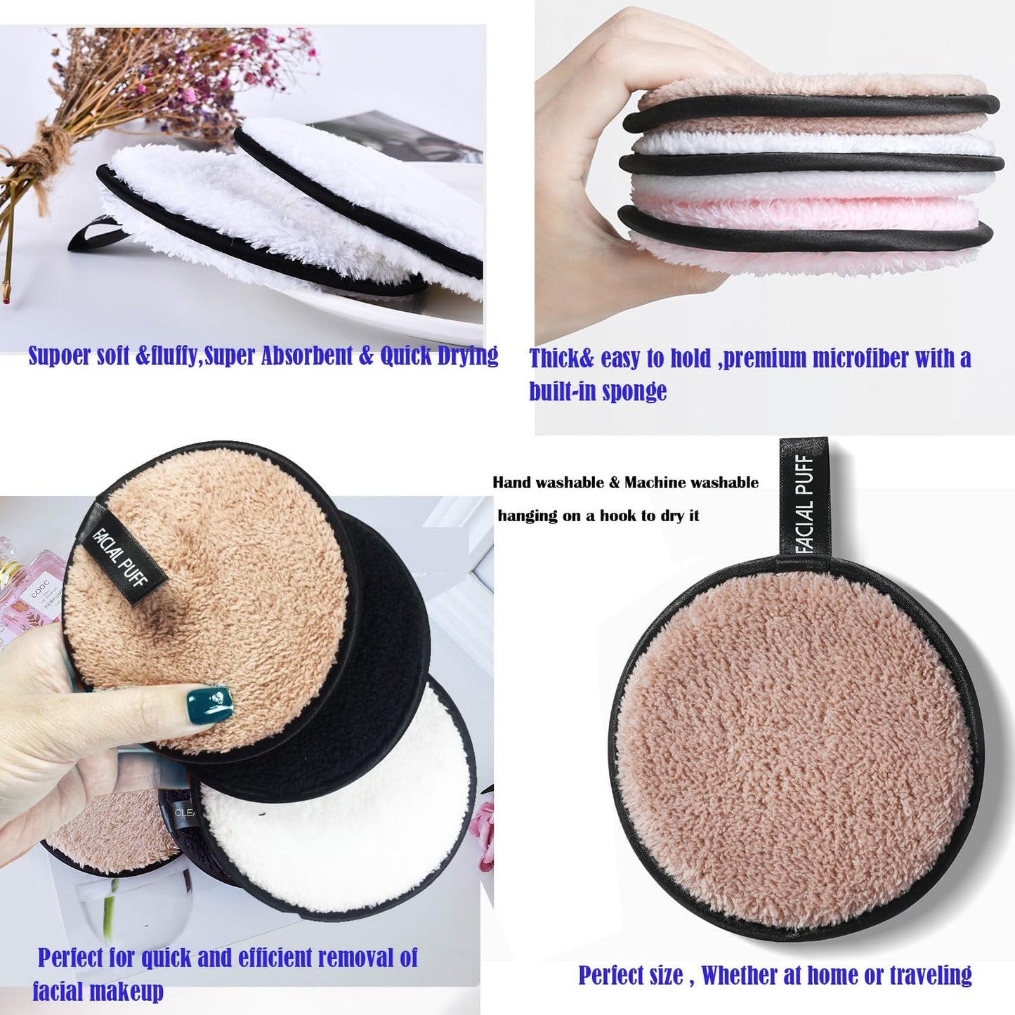 Reusable Makeup Remover Pads - Soft, Hypoallergenic Facial Wipes for Makeup Removal | 6 PCS