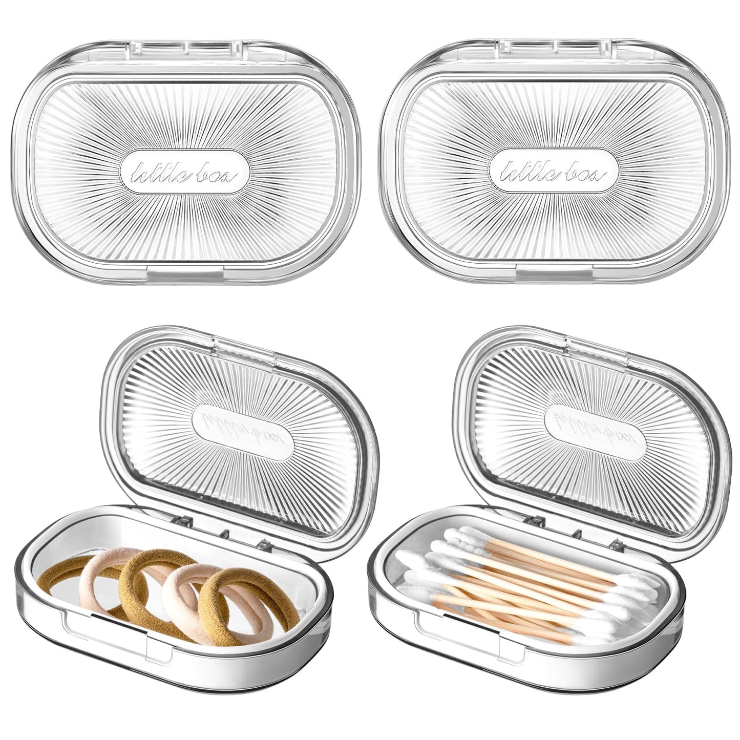 Kigley 4 Pcs Hair Tie Container Small Portable Travel Cotton Swab Holder Dispenser with Lid Plastic Box Storage Containers for Small Items (White,3.93 x 2.76 Inch)