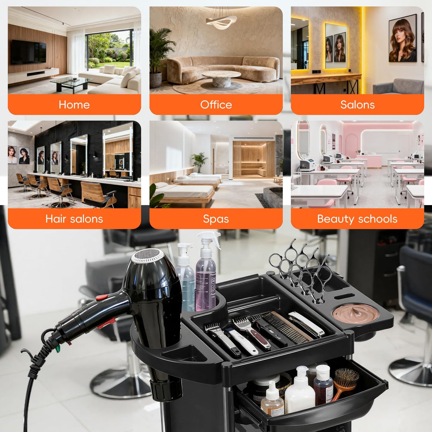 Salon Trolley Cart, 6-Layer Hair Stylist Cart with Wheels,Portable Salon Station Rolling Storage Trolley with Worktop Trays for Barbering or Hairstyling Beauty SPA Tattoo Service (Black)