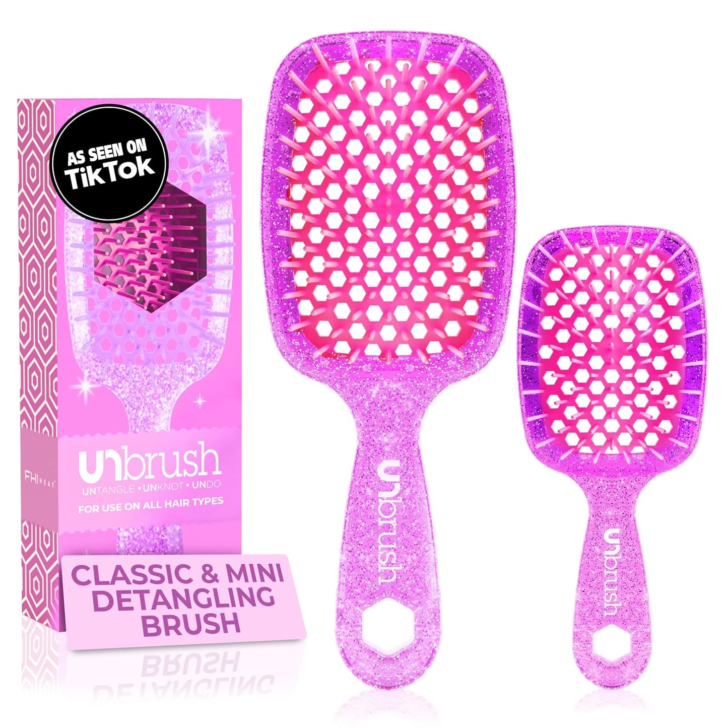 FHI Heat Detangling Brush Combo Pack - Original & Mini UNbrush for All Hair Types | DuoFlex Anti-Static Vented Brush