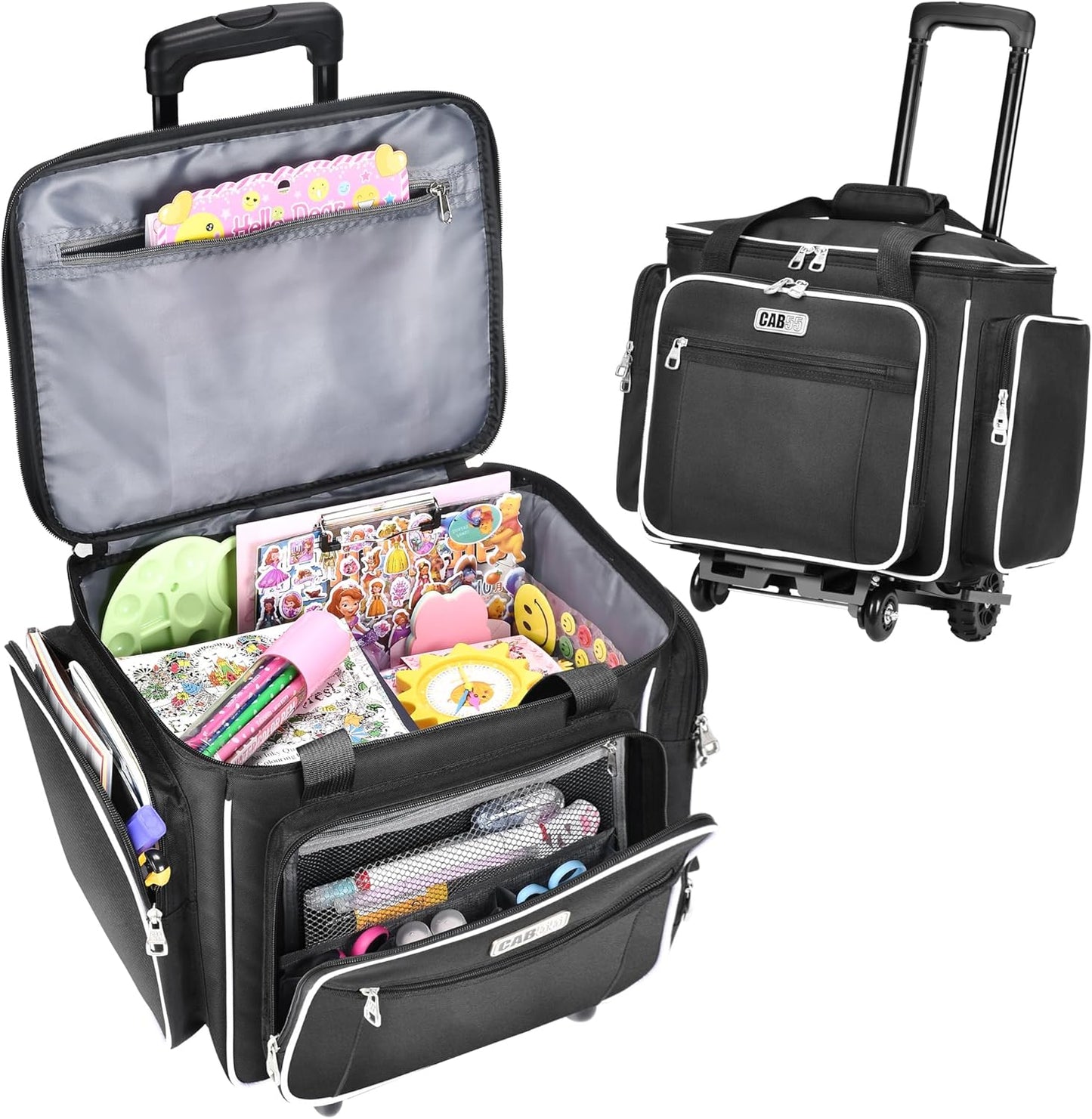 Rolling Craft Bag - Tote with Wheels for Easy Transport | Grey Teacher Bag with Removable Hand Truck