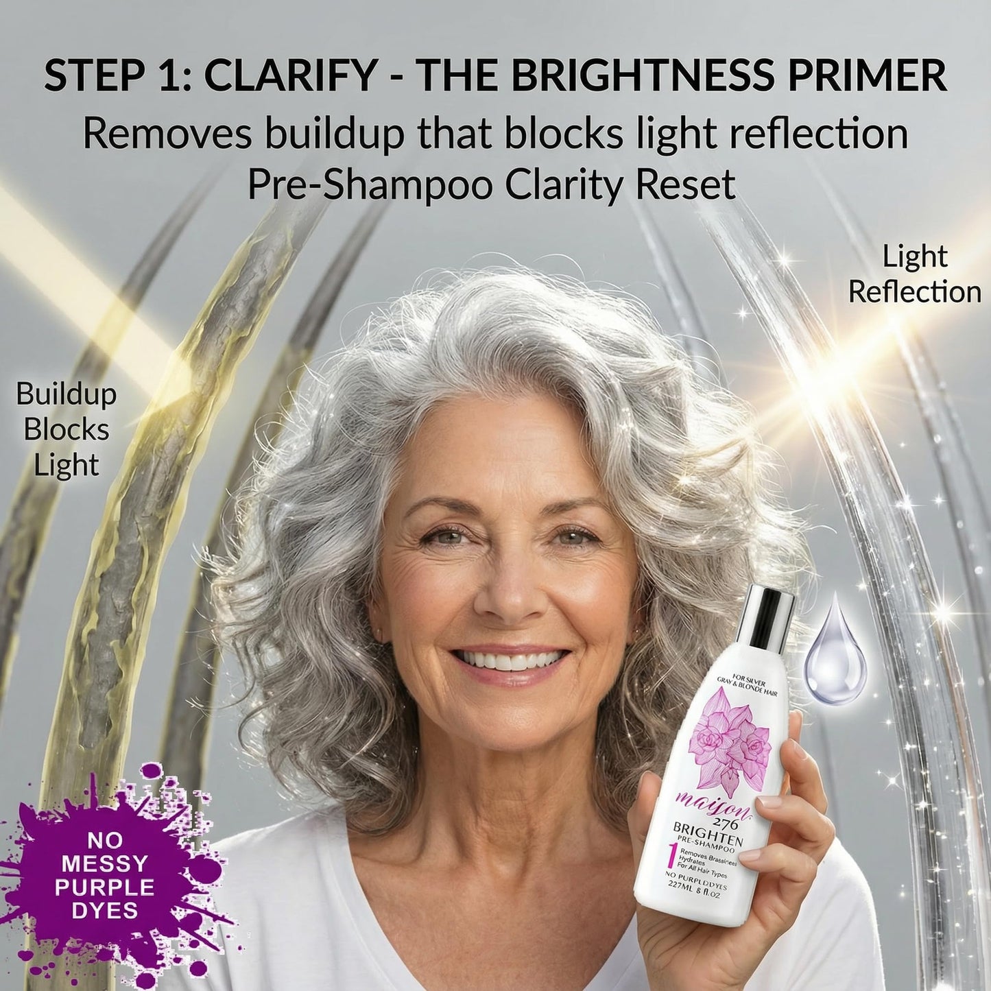 Maison 276 Pre-Shampoo, Shampoo and Conditioner for Silver, Gray & Blonde Hair, 3-Step System, Tone-Brightening & Enhancement, No Purple Dyes, Neutralizes Brassiness, Sulfate-Free, 3 x 8 oz Btls