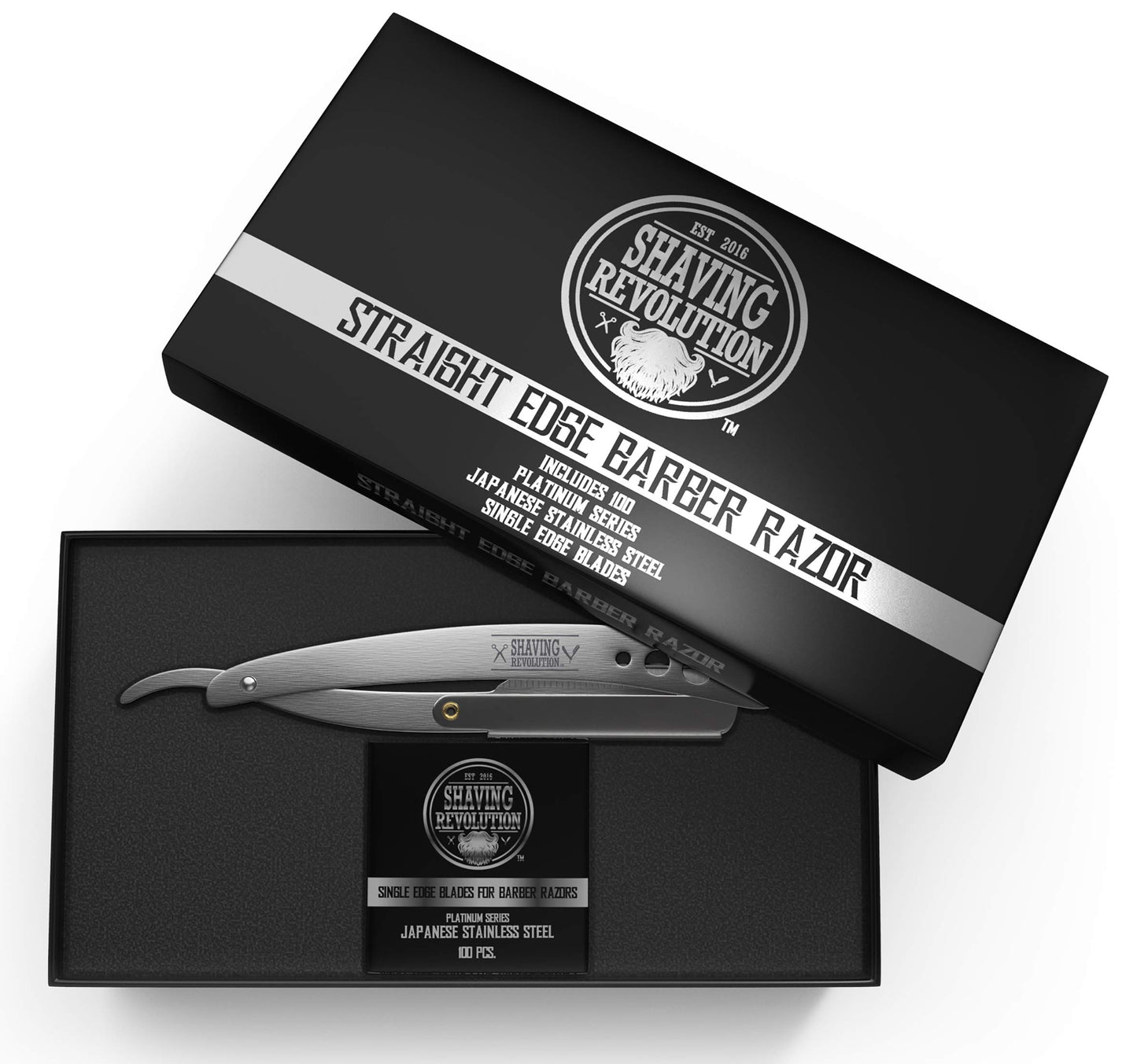 Straight Edge Barber Razor for Close Shaving - Professional Straight Blade Razor for Men with 100 Single Edge Blades- Mens Straight Razor Kit