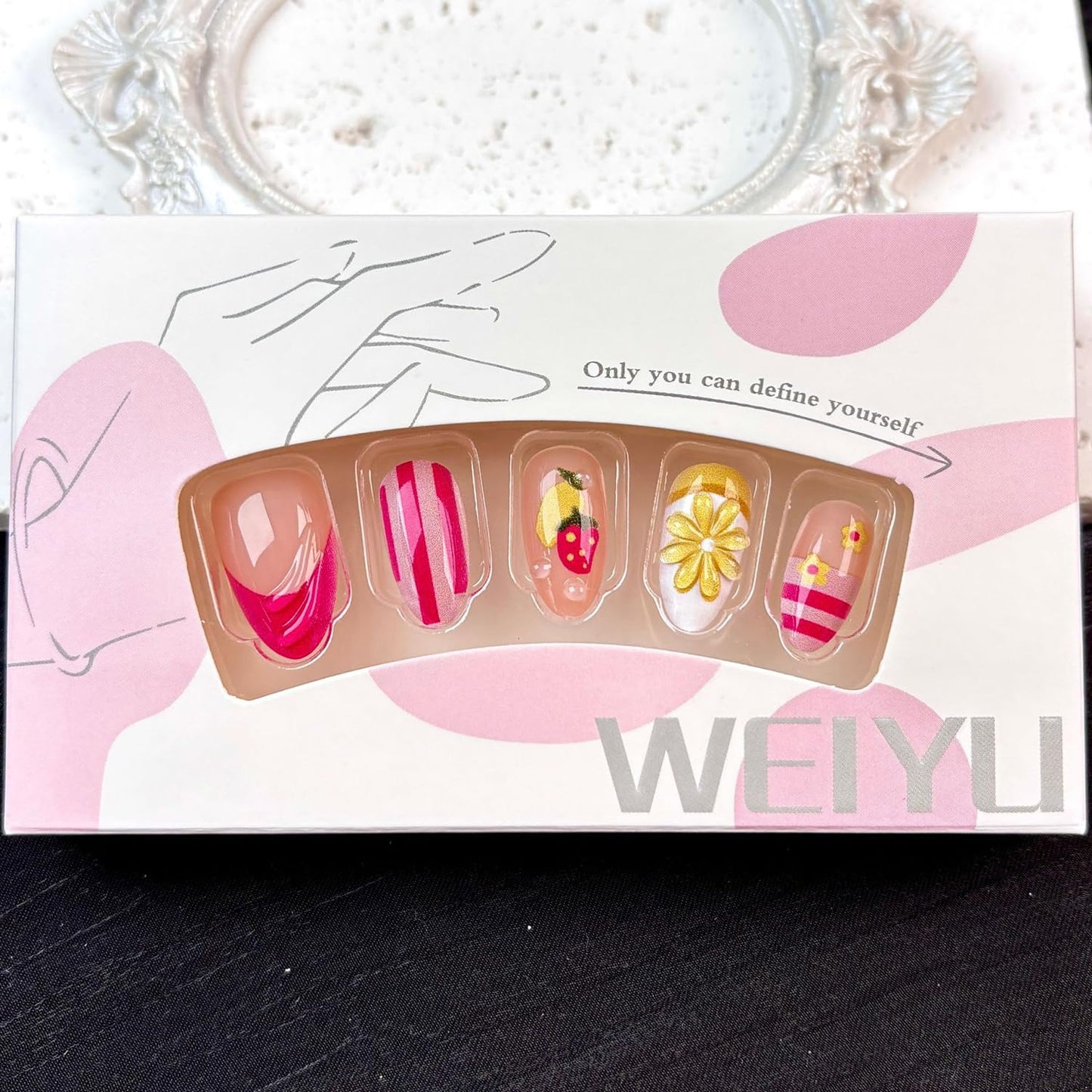Summer Press-On Nails - 30Pcs Short Almond Floral & Fruit Designs | 3D Lemon & Strawberry Acrylic Full Cover