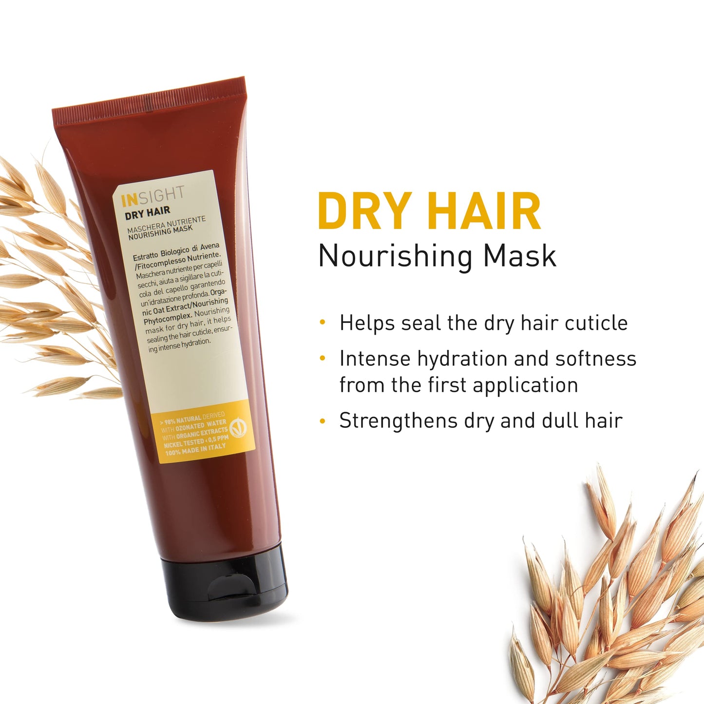 Insight Dry Hair Mask with Oat Extract & Nourishing Phytocomplex, Restructures Strands & Restores Shine, 8.5 Fl. Oz. / 250 mL