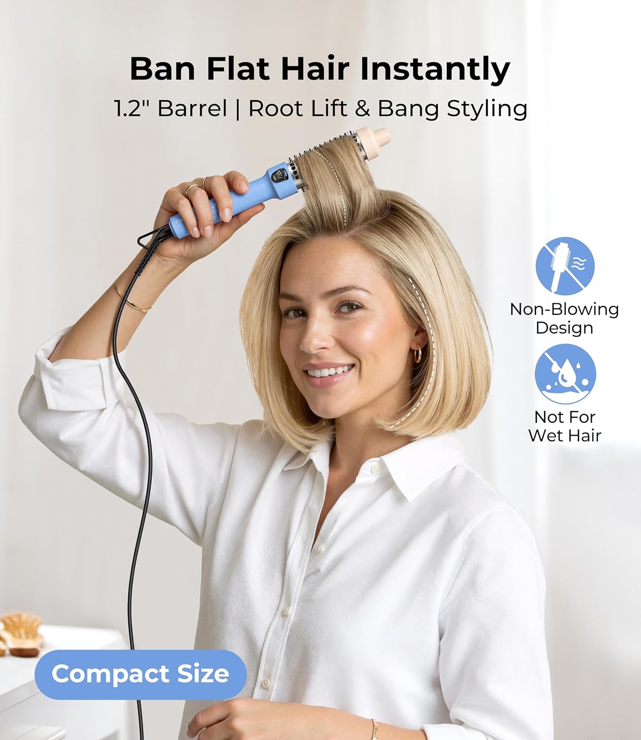 Ionic Thermal Brush - 1.2 Inch Heated Curling Brush with Tourmaline Ceramic Barrel | 3 Heat Settings, Dual Voltage for Travel