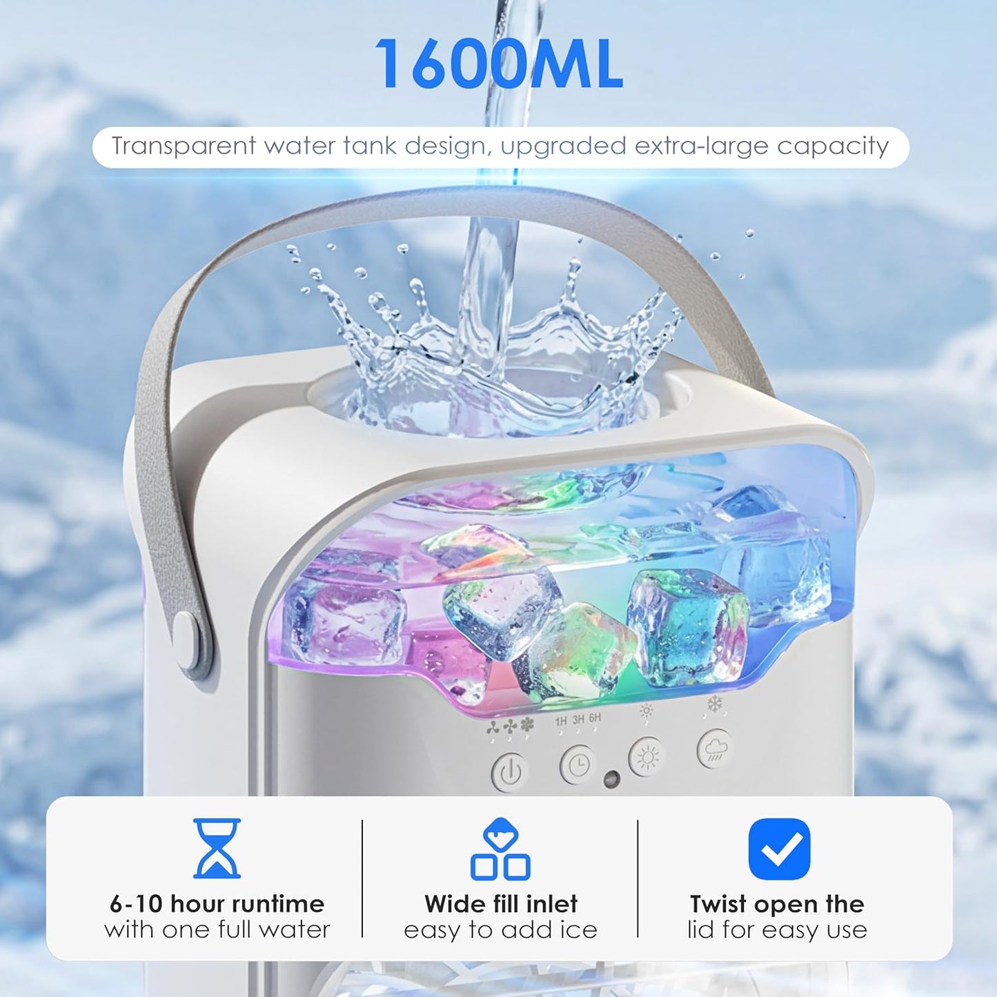Portable Air Conditioner - 4-in-1 Cooling Unit with 3 Fan Speeds & 1600ML Water Tank | Remote Control & 10 Color Night Light for Home, Office, Outdoor
