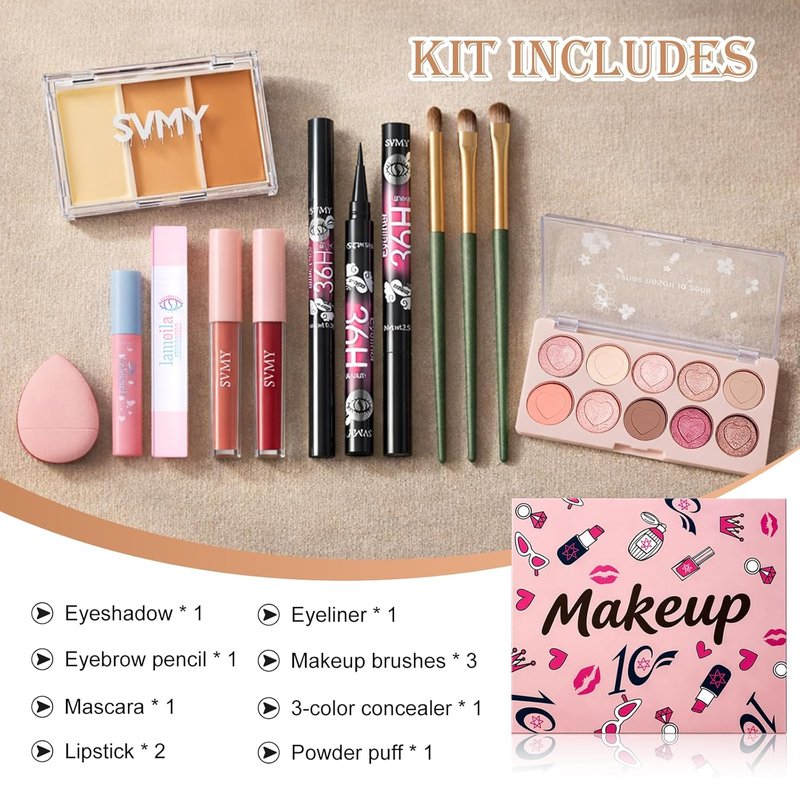 Complete Makeup Kit for Girls & Teens | All-in-One Cosmetic Set with Eyeshadow, Lip Gloss & Concealer