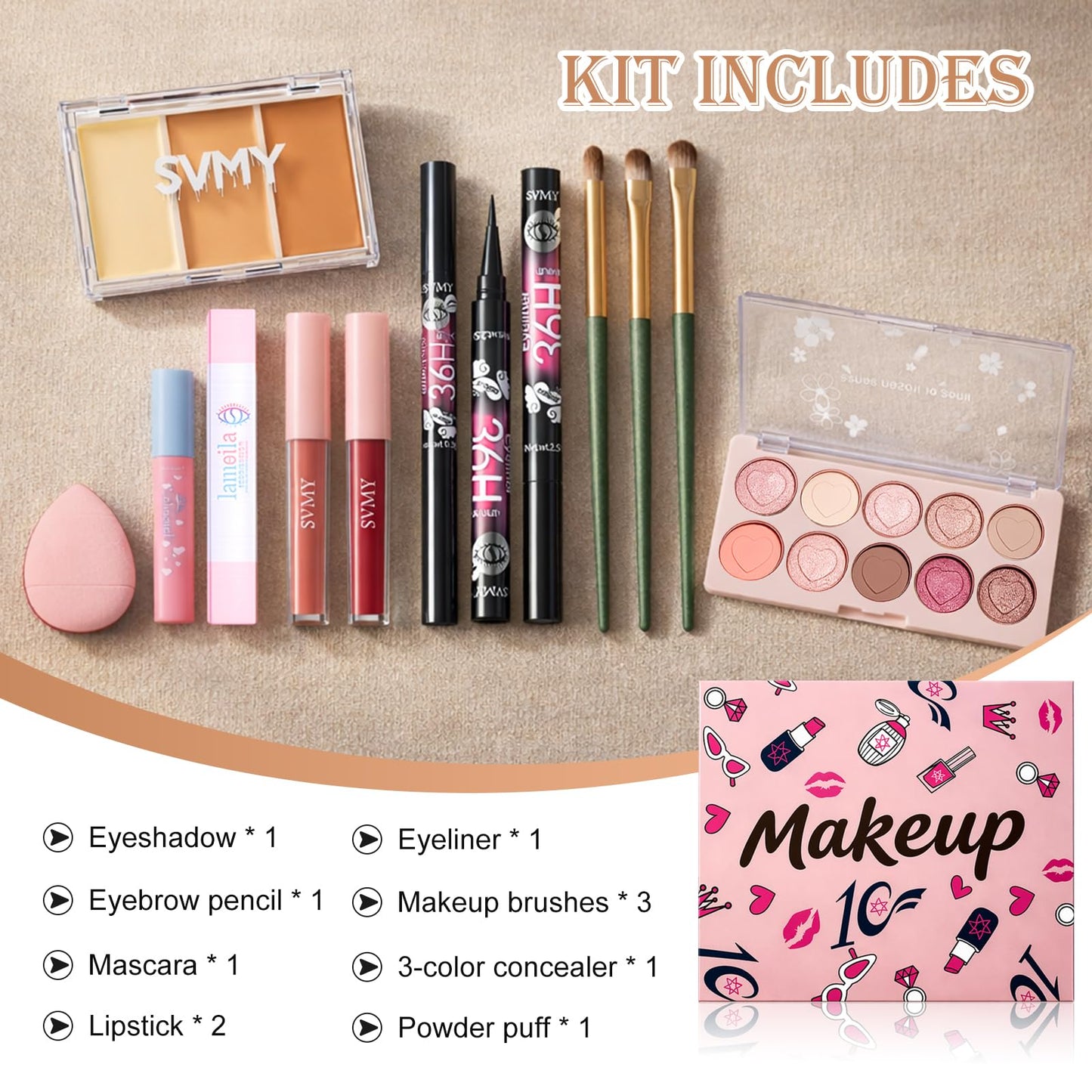 11Pcs Makeup Kit, Lipstick & Eyeshadow, Makeup Set for Teens &Girls