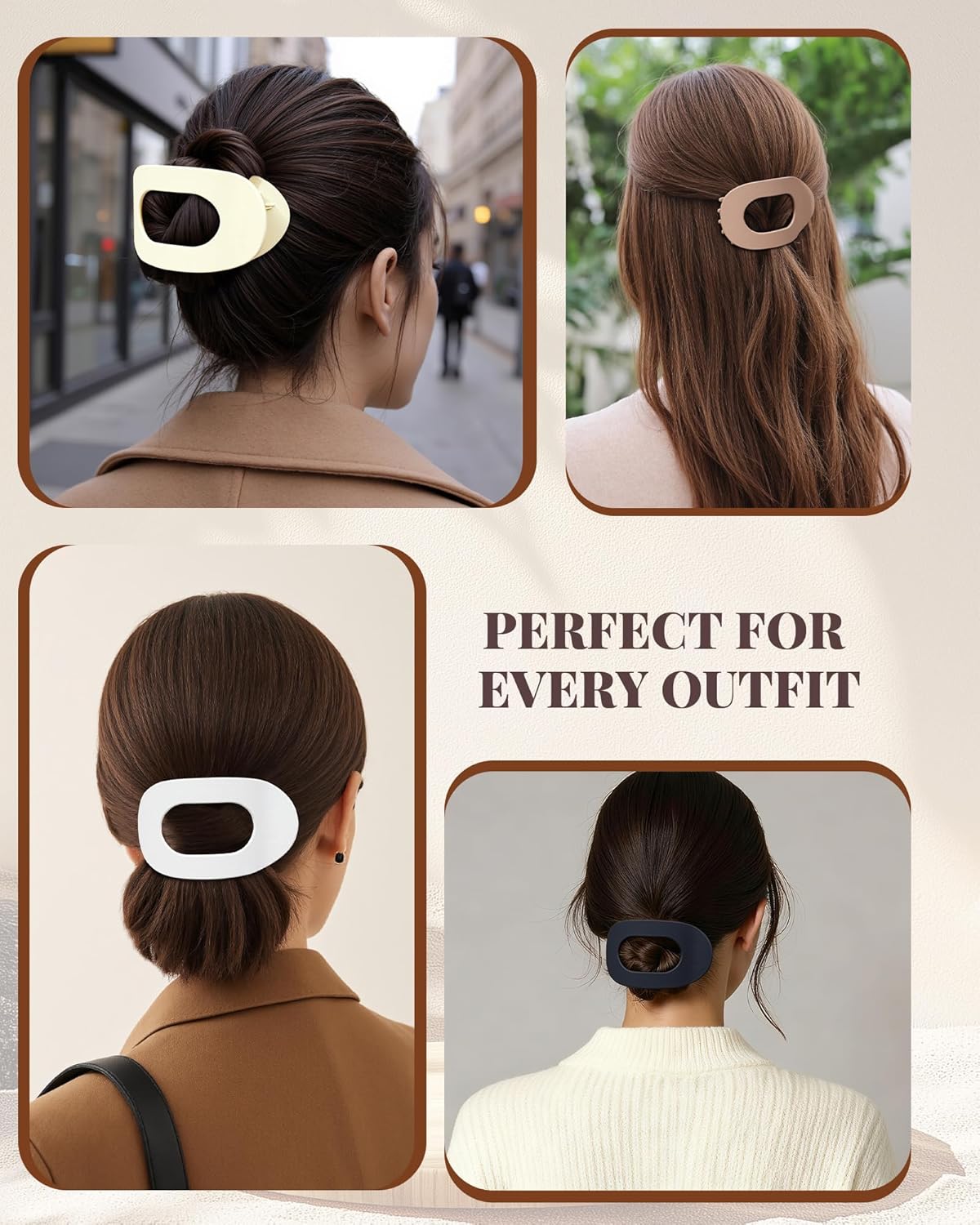 Flat Hair Clips for Women - 6 PCS French Medium Claw Clips for Thick or Thin Hair | Strong Grip Non-Slip Design