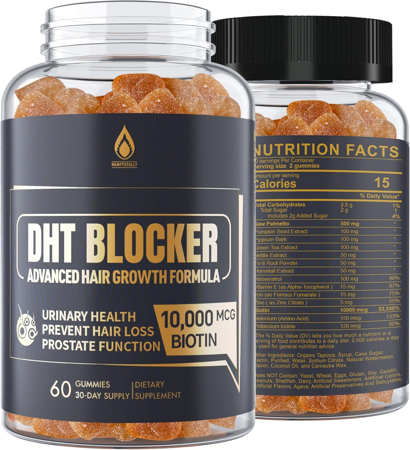 DHT Blocker Gummies - Hair Growth Supplement with Saw Palmetto & Biotin 10000 mcg | Prevent Hair Loss & Balance DHT