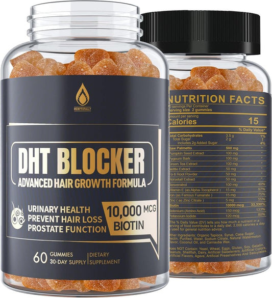 DHT Blocker Gummies - Hair Growth Supplement with Saw Palmetto & Biotin 10000 mcg | Prevent Hair Loss & Balance DHT