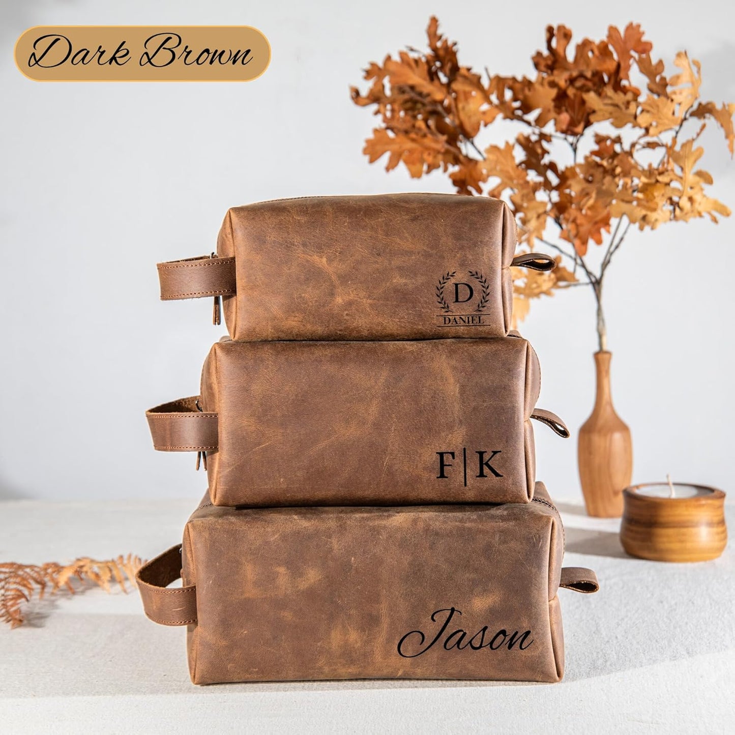 Personalized Leather Toiletry Bag - Custom Travel Dopp Kit for Men | Ideal Gift for Dad, Husband, Groomsmen