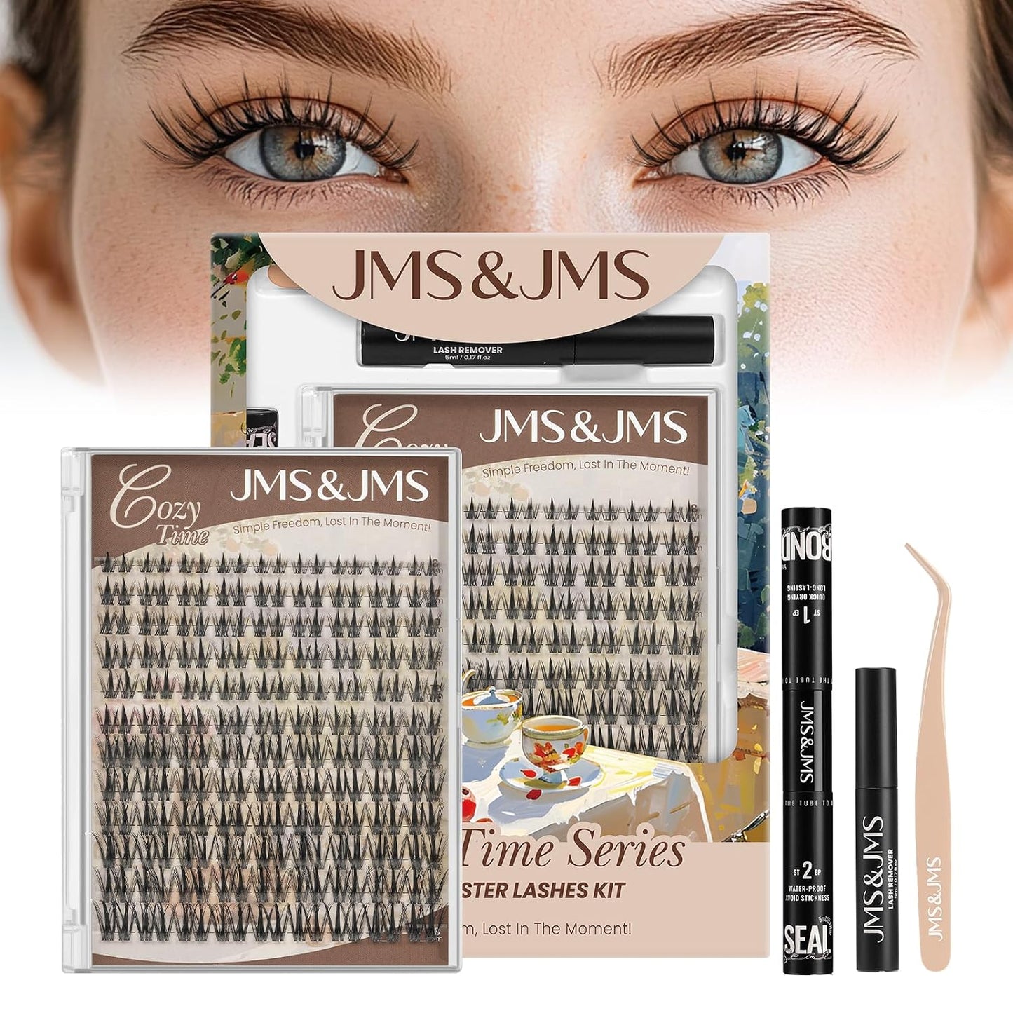 Fairy Lash Clusters Kit - Natural Invisible Band Manga Lashes | Eyelash Applicator & Bond for Beginners (Fairy-8-18mix)