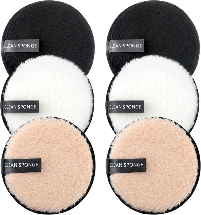 BlingKingdom Reusable Makeup Remover Pads - Double-Sided Facial Cleansing Puffs | 6 Pack, 3 Colors