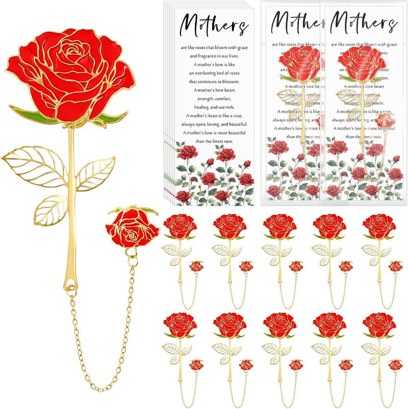 Supervitae Metal Rose Bookmark Set - 20 Mother's Day Gifts for Book Lovers | Double Flower Design