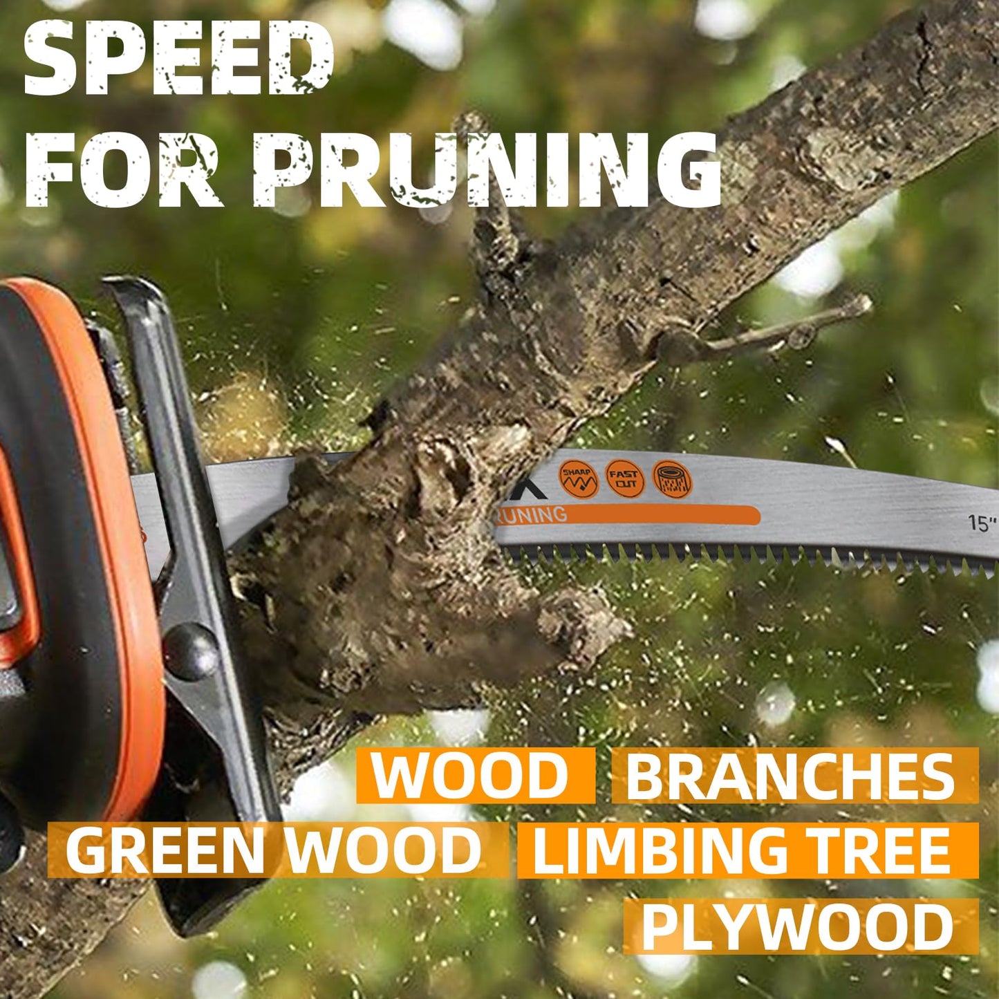 ALEXEX 6Pcs 15" Japanese Teeth Reciprocating Saw Blades for Wood Cutting and Tree Trimming, 6TPI Arc Curved Wood Sawzall Blades for PVC Pipe Cutting, Cr-V Sabre Sawzall Pruning Blades 15 Inch