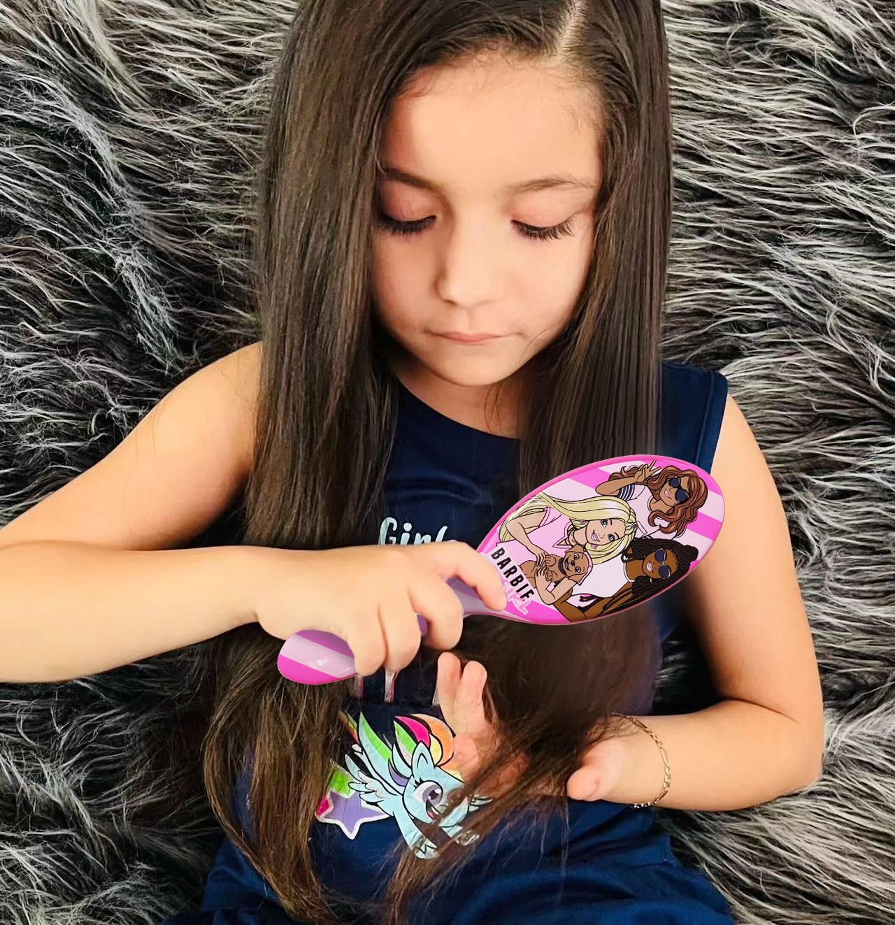 Barbie Hair Accessory Set - 5 Pcs Including 9-Inch Detangling Brush & 4 Colorful Scrunchies | For Ages 3+
