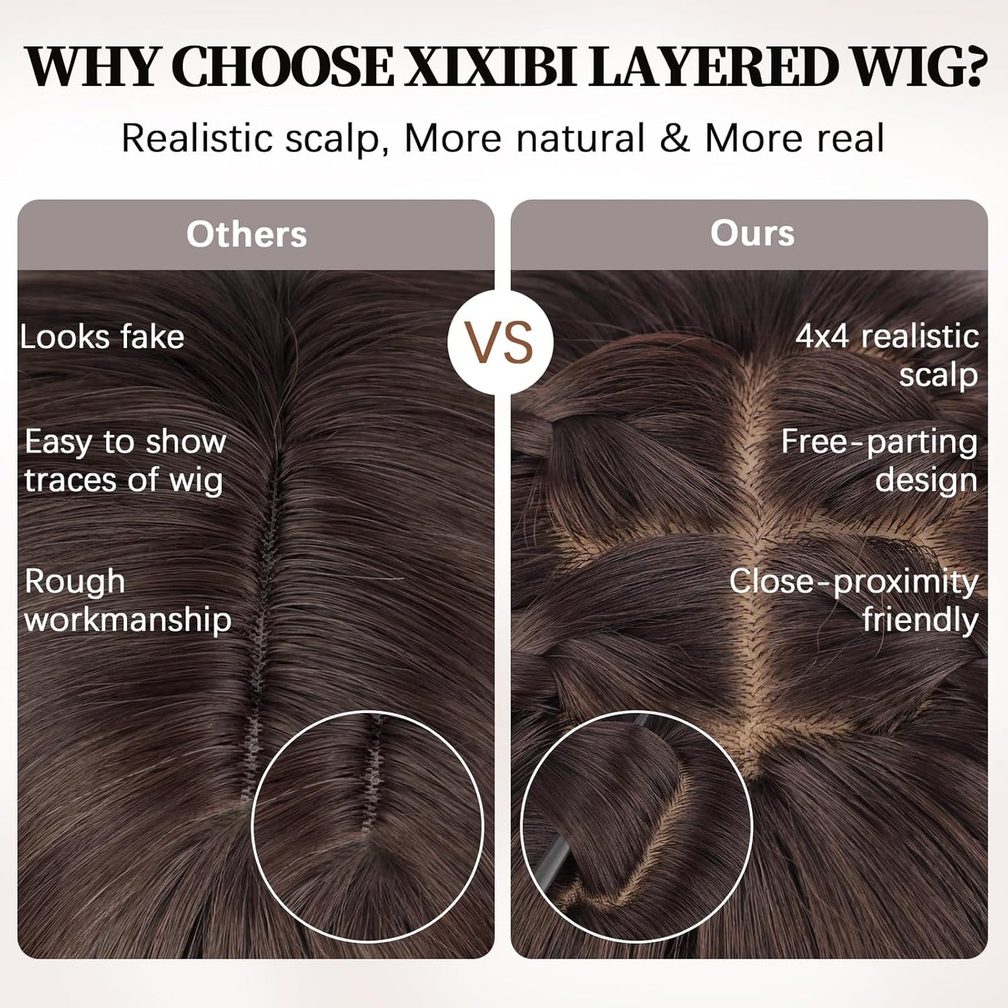 Brown Wig with Bangs for Women - 4x4 Realistic Scalp, Heat Resistant, 26 Inch Long Layered Synthetic Wig | Natural Dark Brown for Daily Use & Cosplay