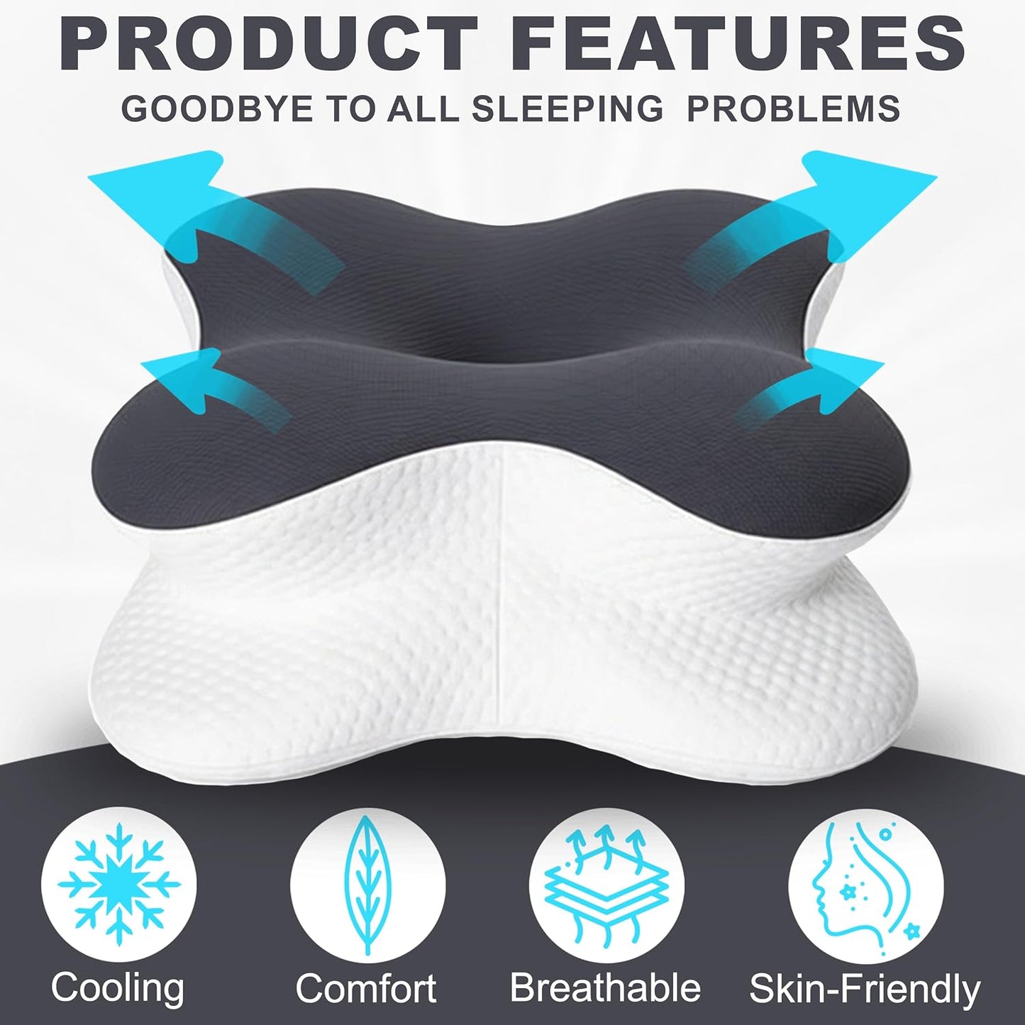 Cervical Neck Pillow for Pain Relief - Ergonomic Contour Design for Side & Stomach Sleepers | Includes Pillowcase