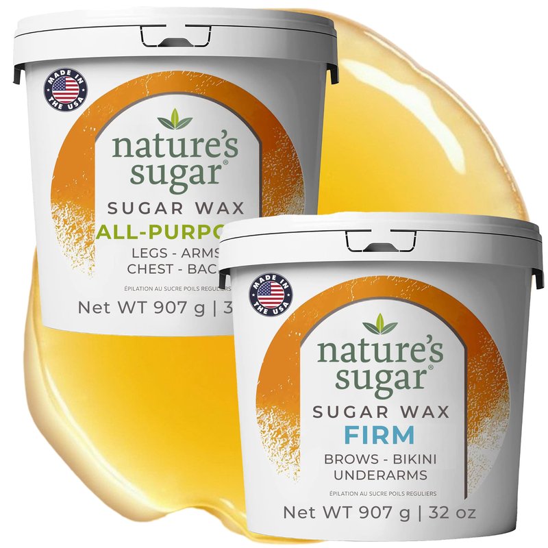 Nature’s Sugar – Beginner-Friendly Vegan Natural Sugar Wax Hair Removal Bundle for Men & Women – All Skin Types Sugaring Paste for Legs, Arms, Back, Chest, & Bikini Line - (1 All Purpose, 1 Firm)