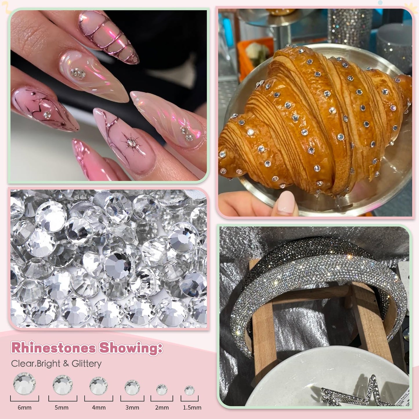 5200PCS Silver & AB Flatback Rhinestones for Crafts, EARLMONI Iridescent Crystal Rhinestone Bedazzling Kit with B7000 Jewelry Glue Rhinestone Picker Tool for Nail Art Makeup Face Clothing Shoes DIY