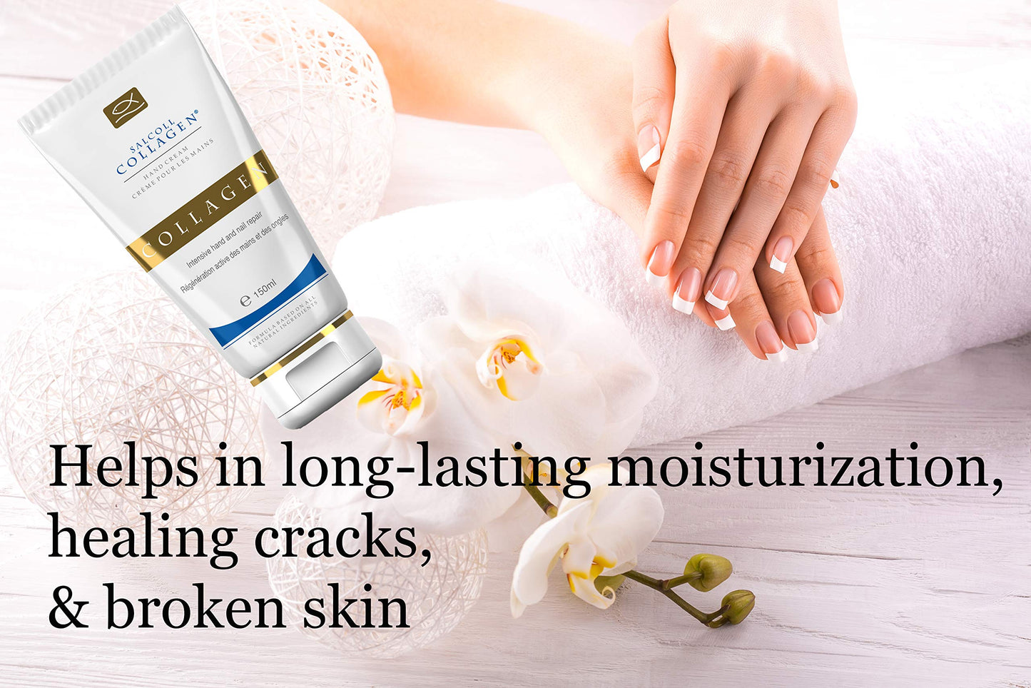 Salcoll Pure Bioactive Anti-Aging Collagen Repair Hand Cream - Hypoallergenic Moisturizing Lotion, Dry Skin Relief, All Skin Types, 150 ml