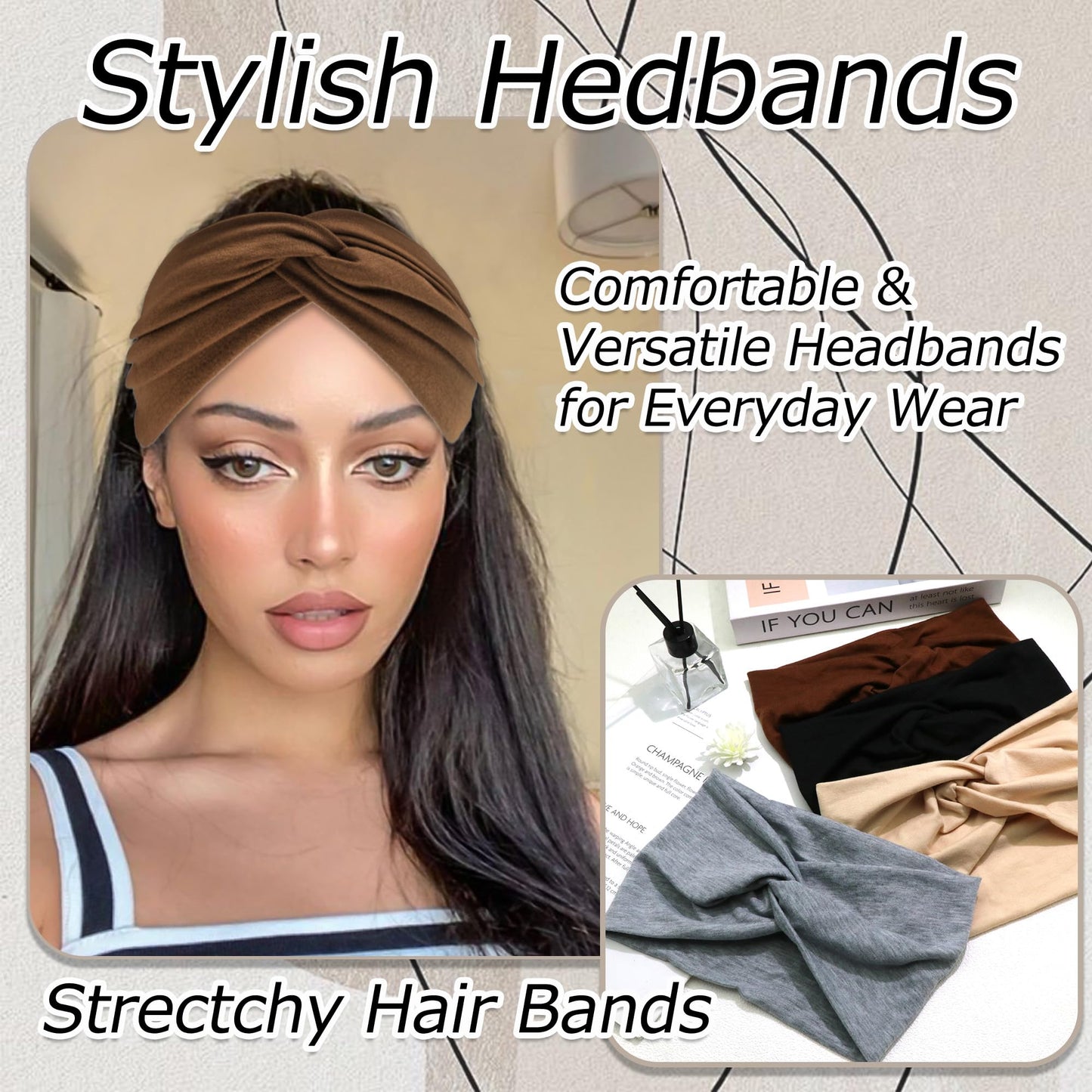 ZUYASEZ 4 Pack Wide Headband for Women Stretchy Boho Twist Turban Hair Band
