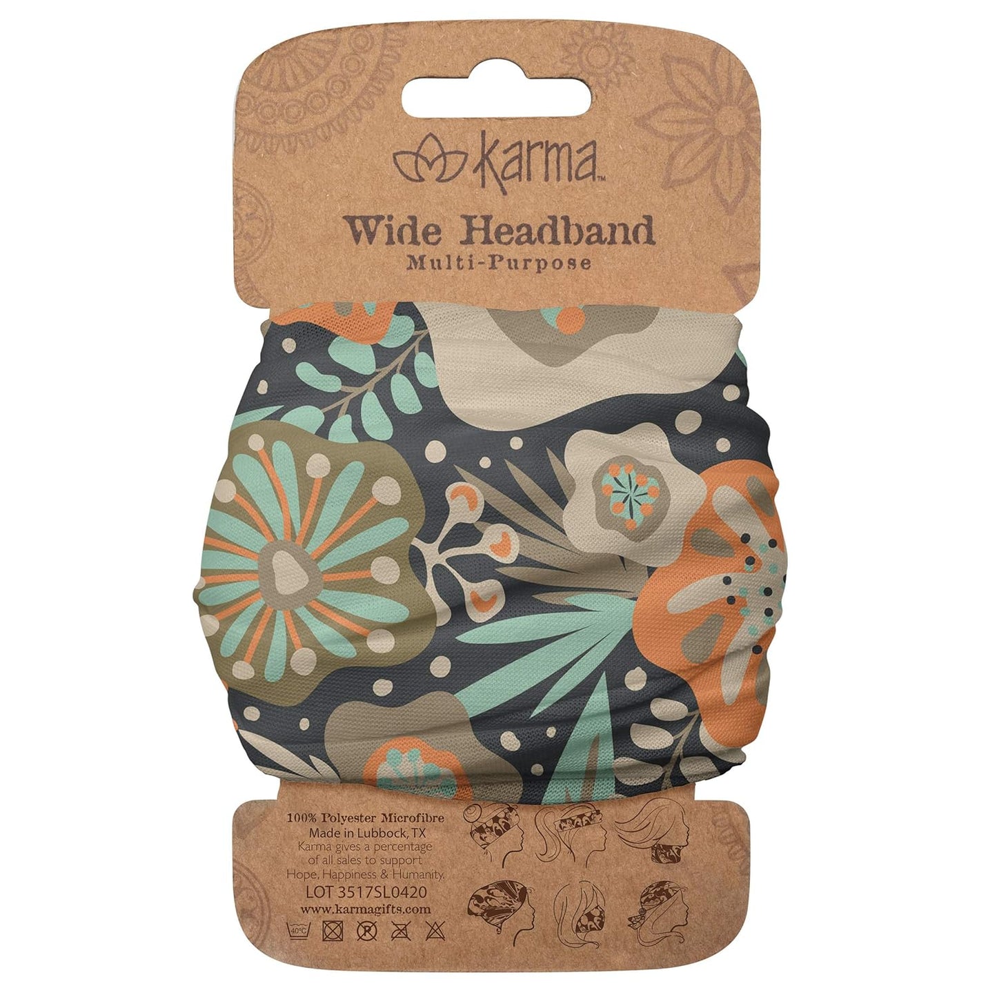 Floral Headband for Women - Teal/Apricot Split Design | Wide Fabric & Stretchy Hair Scarf
