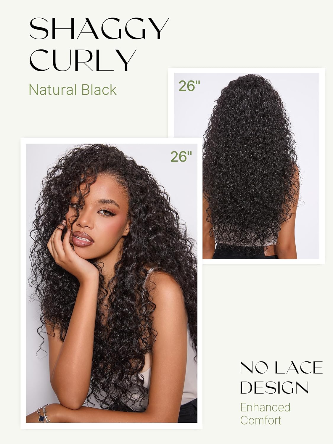 Curly Half Wig - 26 Inch Veralux™ Fiber Blend Human Hair | 200% Density Shaggy Waves Headband Wig for Women