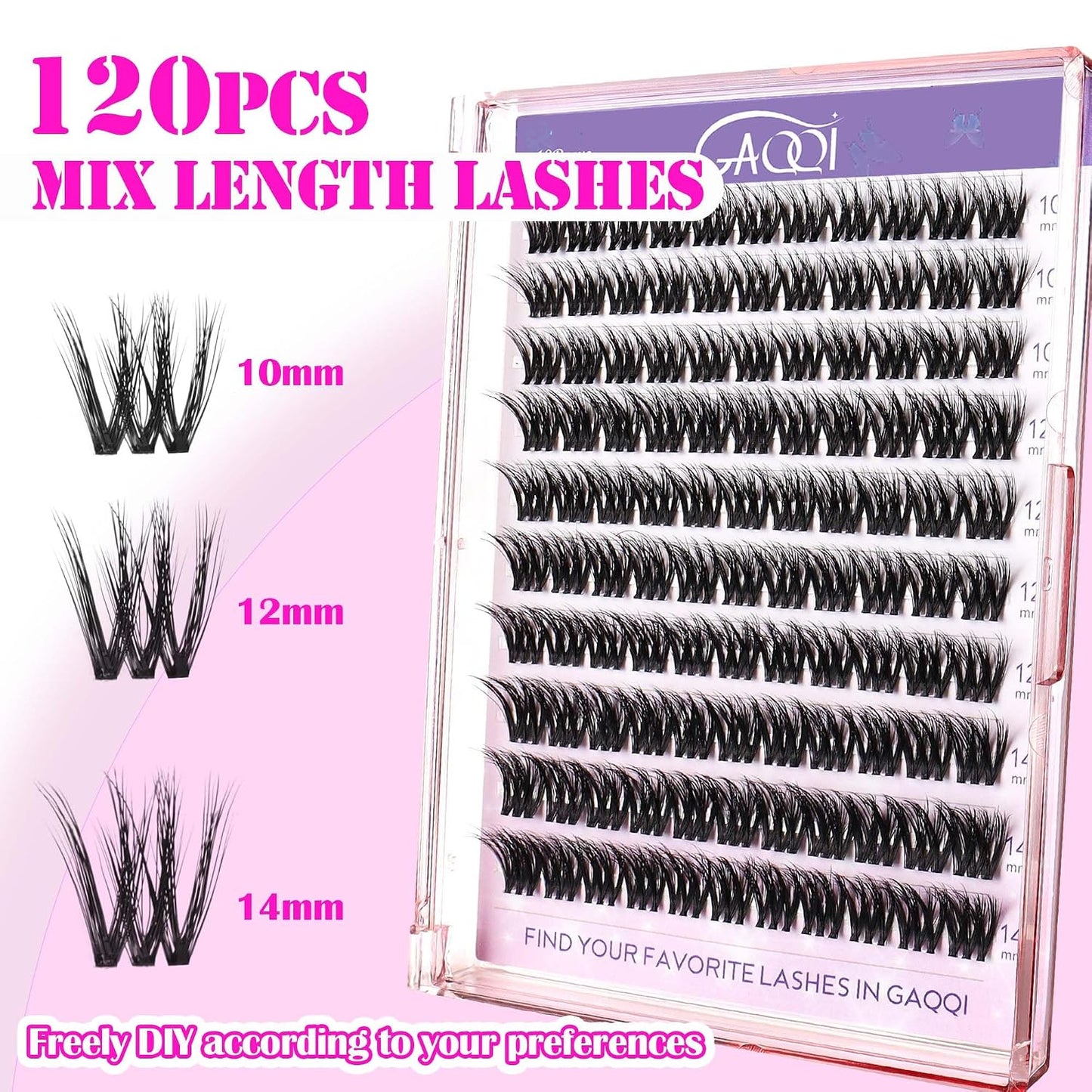 GAQQI Lash Clusters - Wispy Volume Eyelash Extensions, 110 Multilayered 3D Lashes, 10-14mm Lengths