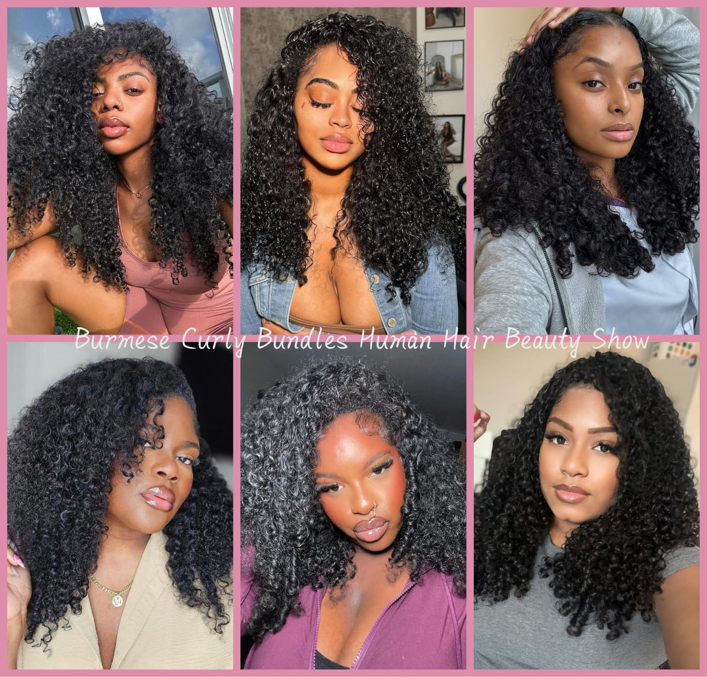 PINJUOO Burmese Curly Human Hair Bundles 20 22 24 Inch 100% Unprocessed Virgin Remy Hair 3 Bundles 12A Raw Burmese Curly Hair Extensions Natural Color for Women