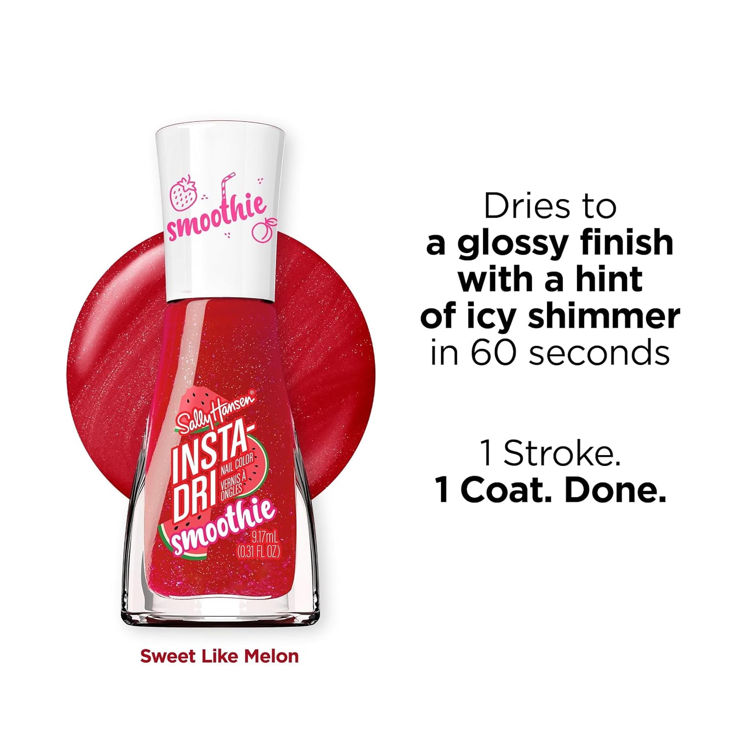 Sally Hansen Nail Polish - Dragon Fruit Crush | Quick-Dry Satin-Matte Finish, One-Coat Application, 0.31oz
