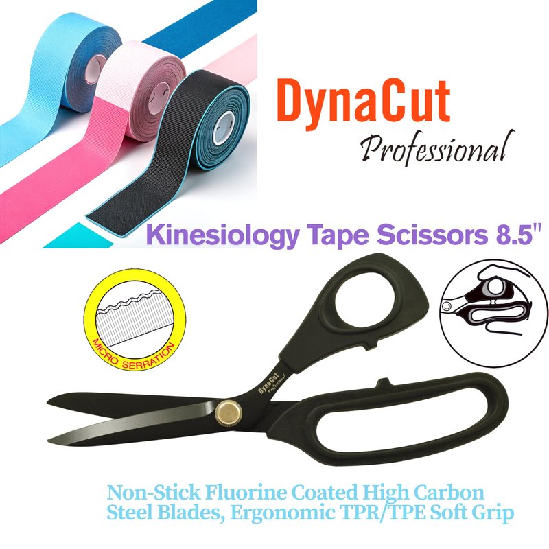 DynaCut Kinesiology Tape Scissors Non-Stick Fluorine Coated Stainless Steel Blades, Ergonomic TPR Soft Grip – Precision Gum-Free Cutting for Sports Taping, Athletic, Medical Tape, and First Aid Use