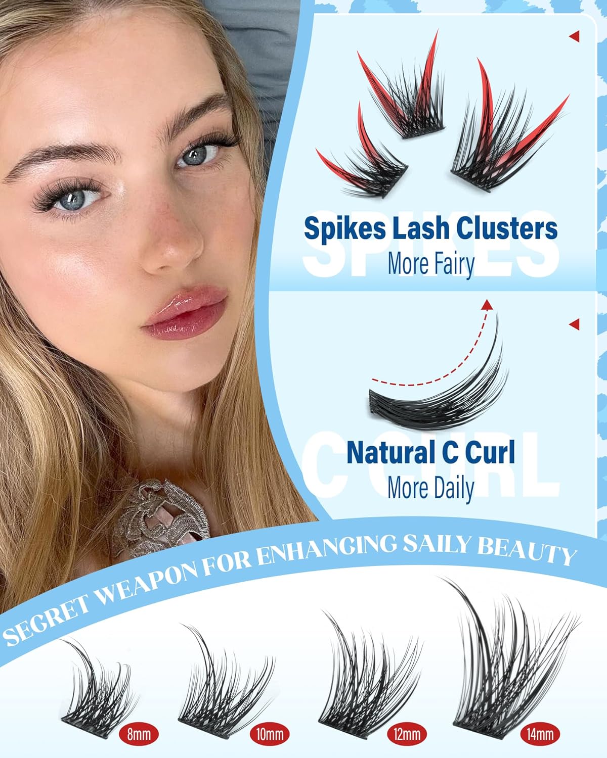 Fairy Cluster Eyelash Extensions - Natural Short C Curly Spiky Lashes | 168 Pcs in 8-10-12-14MM for a 'No Makeup' Look