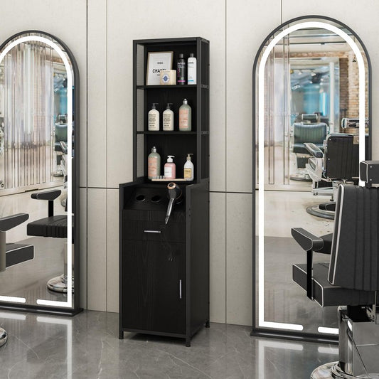 BARBsocial Reusable Salon Station for Hair Stylist, Barber Station with 3 Hot Tool Holders & Hair Storage with Shelves - Salon, Spa Furniture - Black