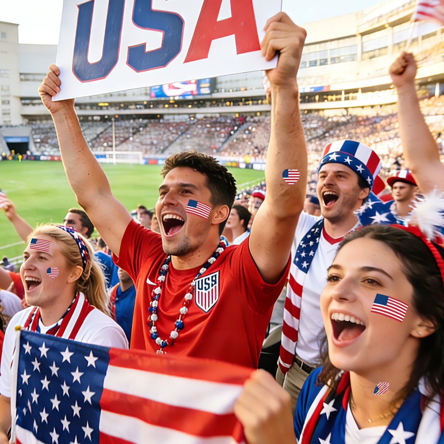 American Flag Tattoos 50 Sheets America USA World Cup Temporary Face Stickers 150 PCS Football Waterproof National Flag Removable Fake Tattoos For Men Women