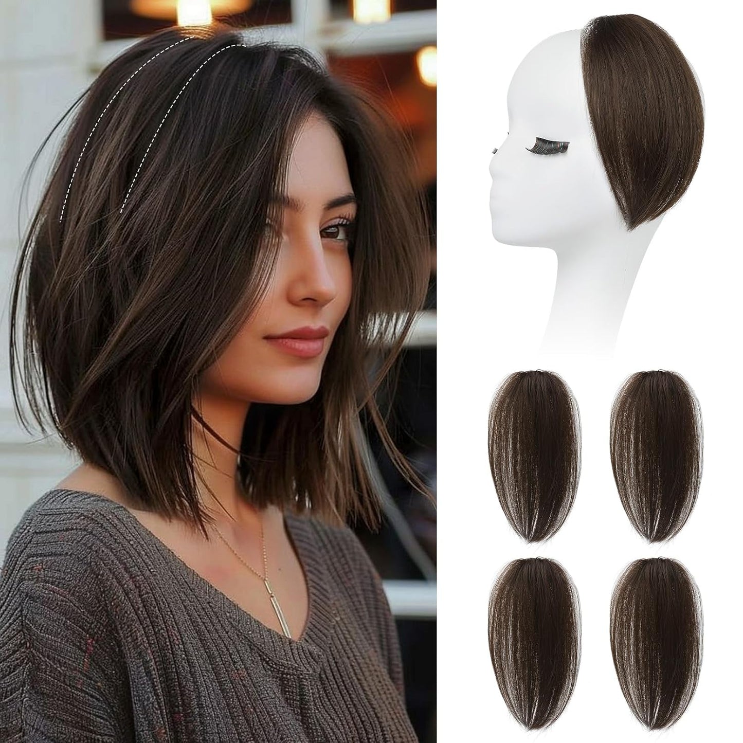 REECHO Clip In Hair Volumizer - Short Thick Hairpieces for Extra Volume | Light Brown with Blonde Highlights, 8 Inch (Pack of 2)