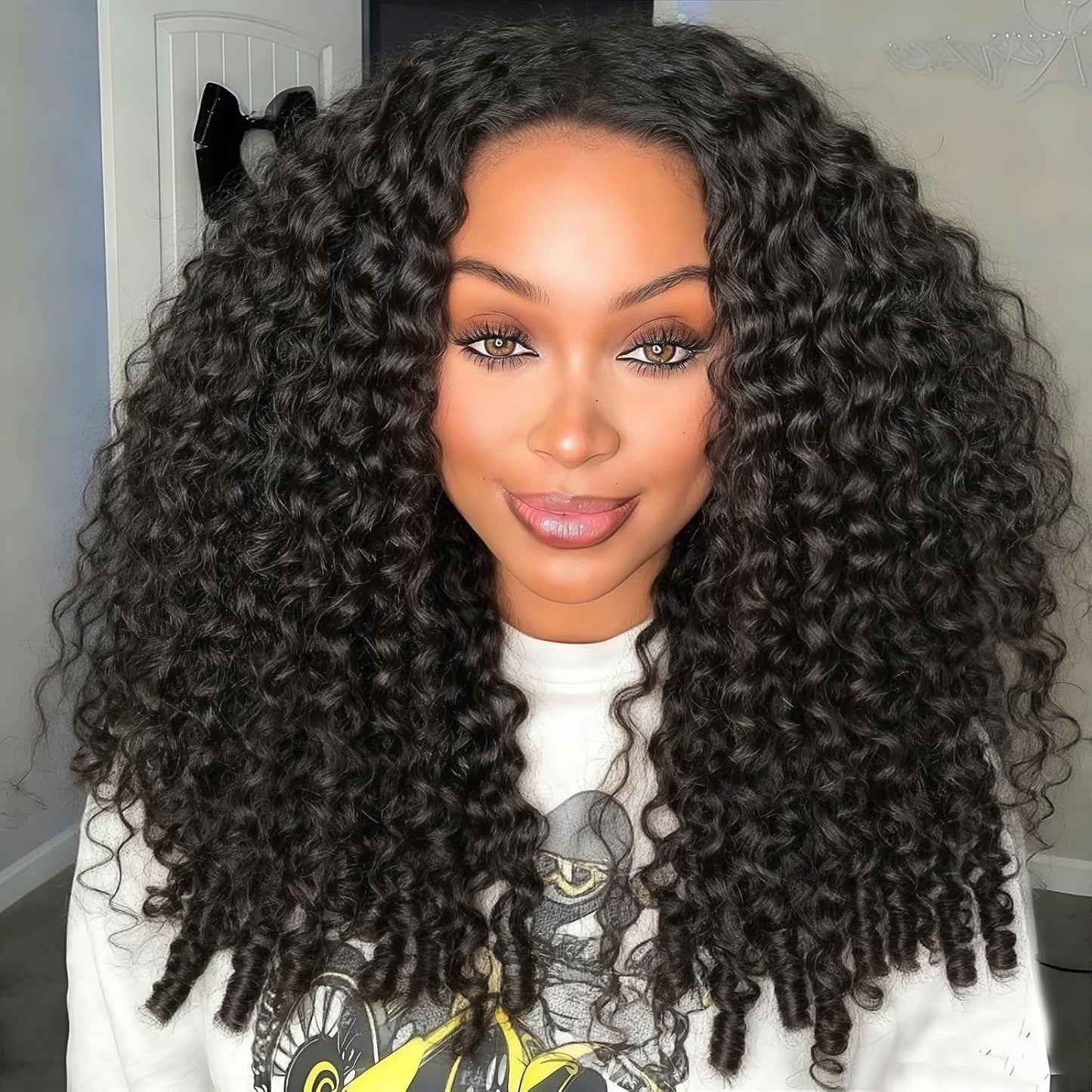 Burmese Curly Half Wig - 200% Density Human Hair | 14-Inch Glueless Flip Over for Black Women