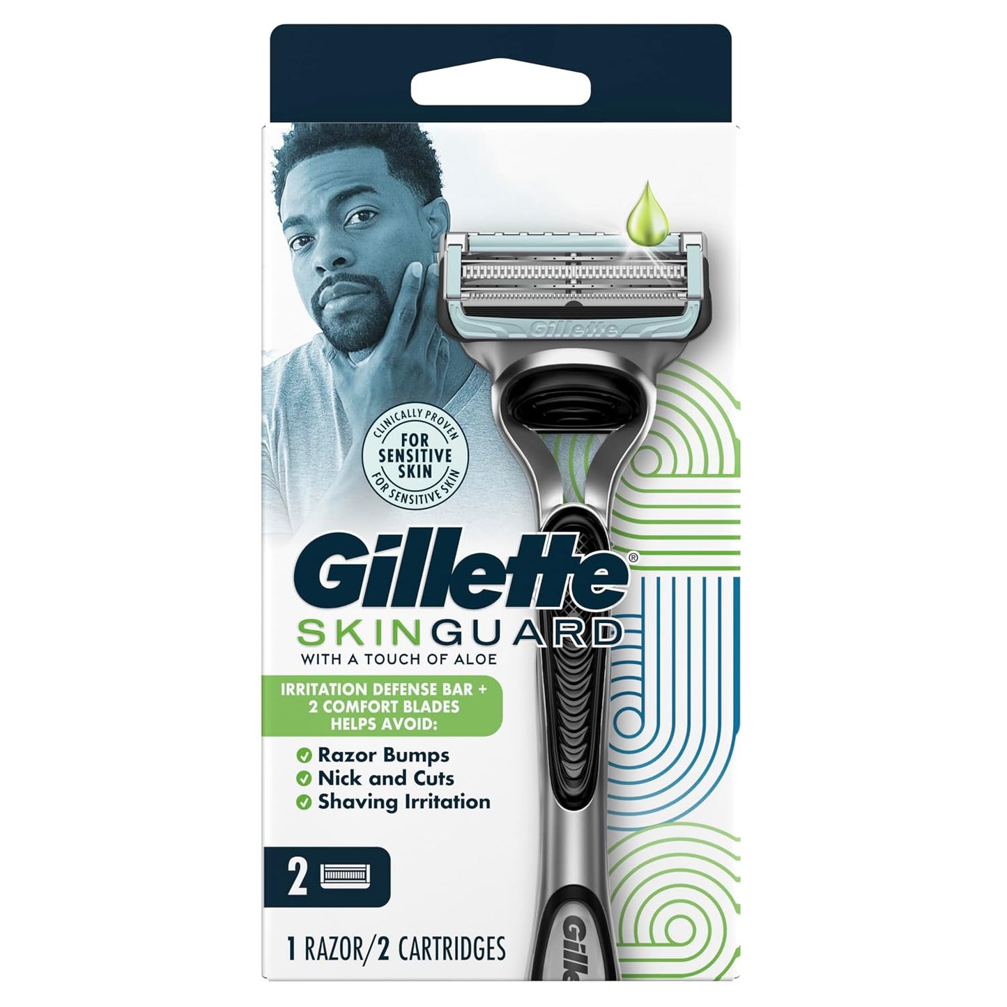 Gillette SkinGuard Razors for Men - Sensitive Skin Shaving Solution | 1 Handle & 2 Blade Refills